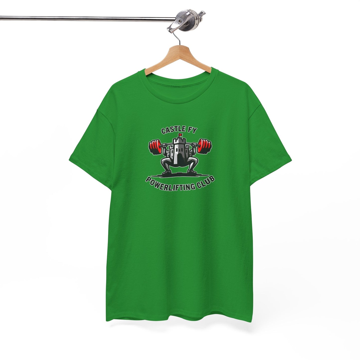Powerlifting T-shirt featuring the Castle FY Foundation logo in Irish Green, a refreshing, grounded look for strength without ego.