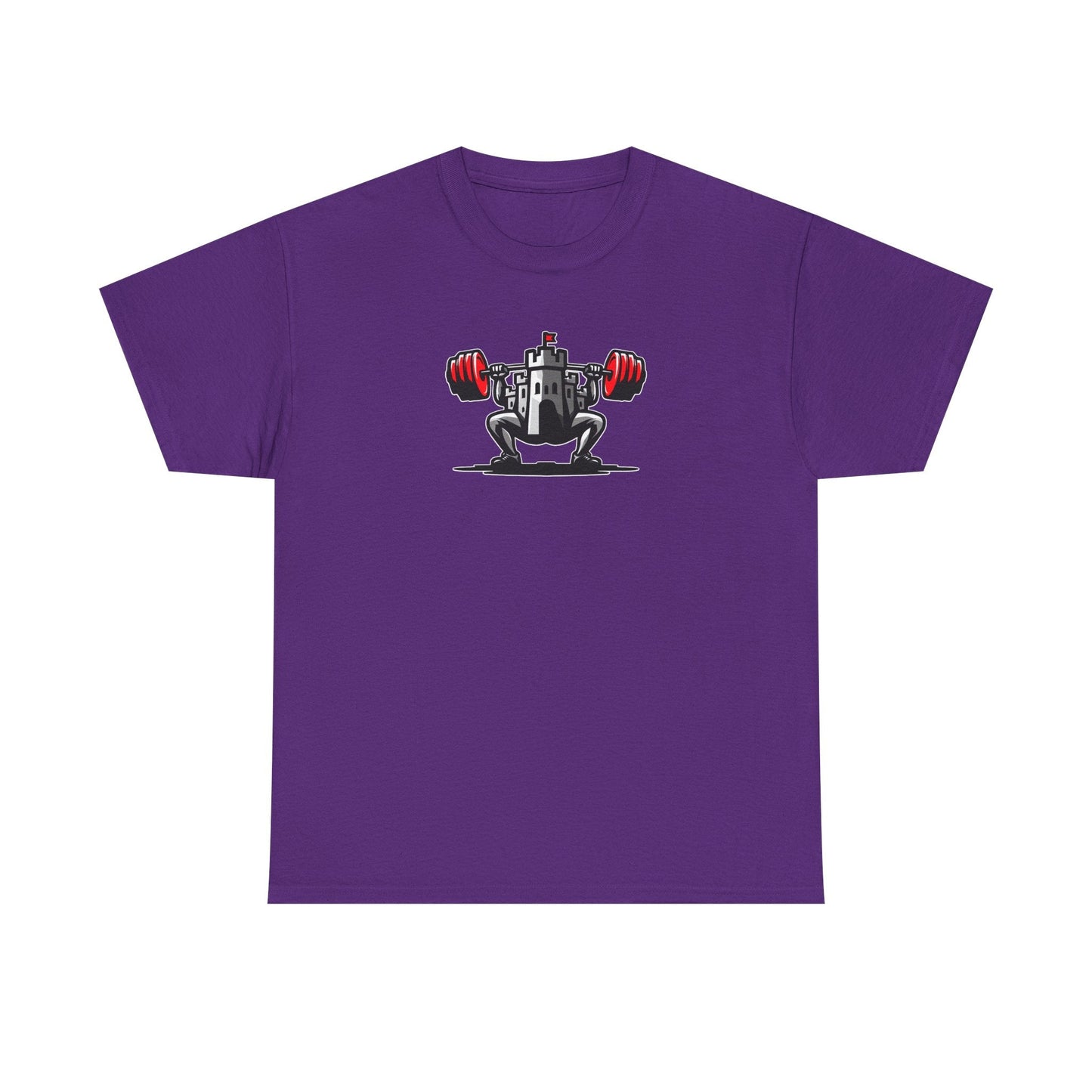 Powerlifting t-shirt featuring the Castle FY Iconic logo in Purple, powerlifting t-shirt with bold colour and identity.