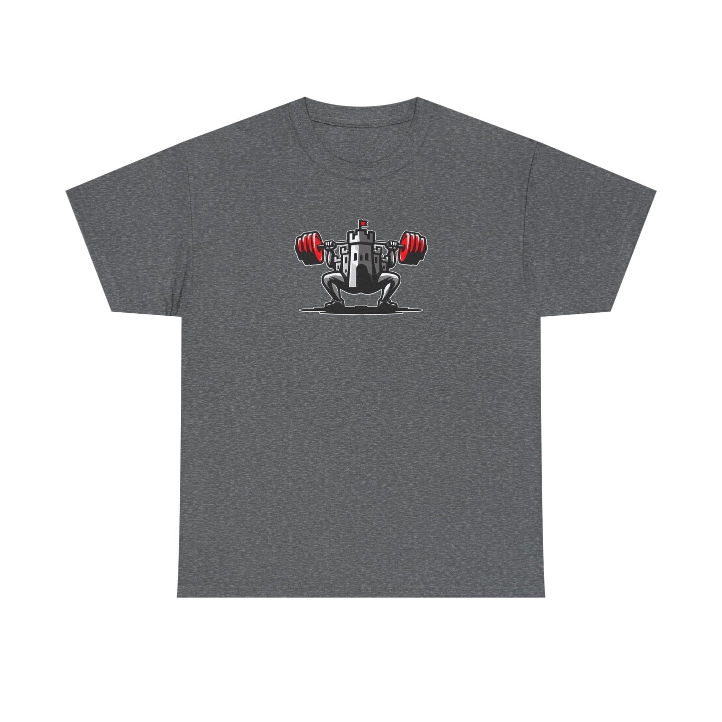 Powerlifting t-shirt featuring the Castle FY Iconic logo in Graphite Heather, sharp and strong with style appeal.