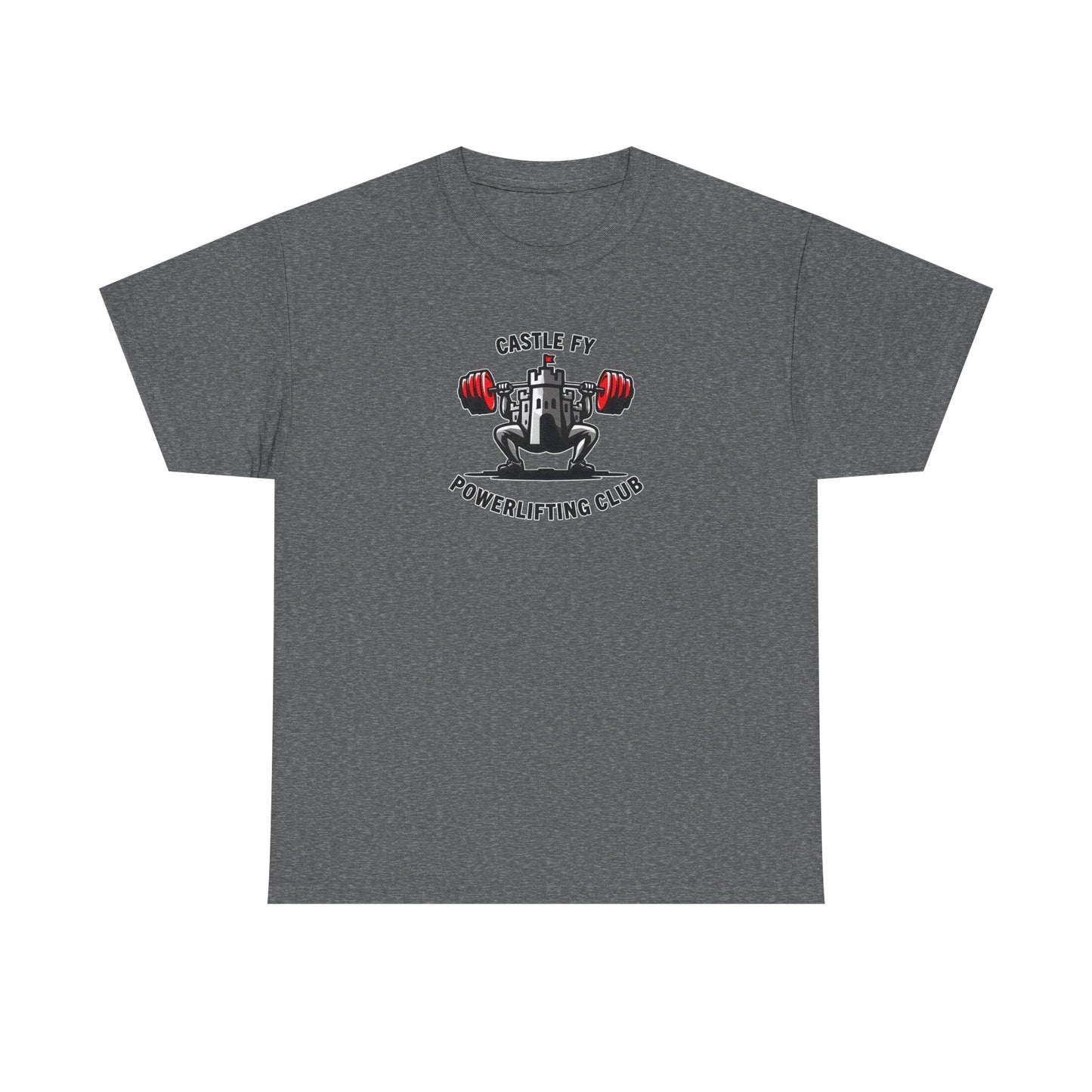 Powerlifting T-shirt with the Castle FY Foundation logo in Graphite Heather, made for resilience in and out of the gym.