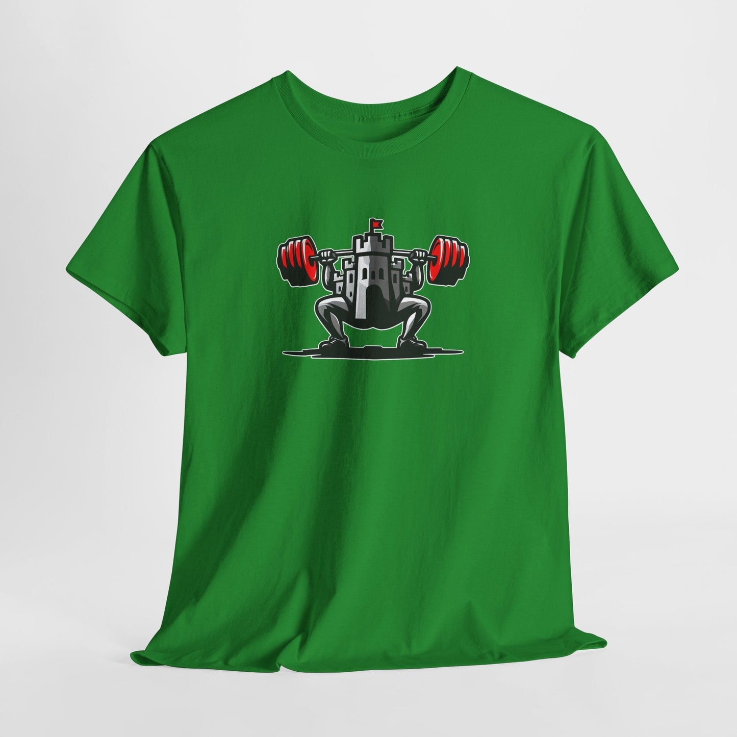 Powerlifting t-shirt featuring the Castle FY Iconic logo in Antique Irish Green, unique tone with Castle FY grit.