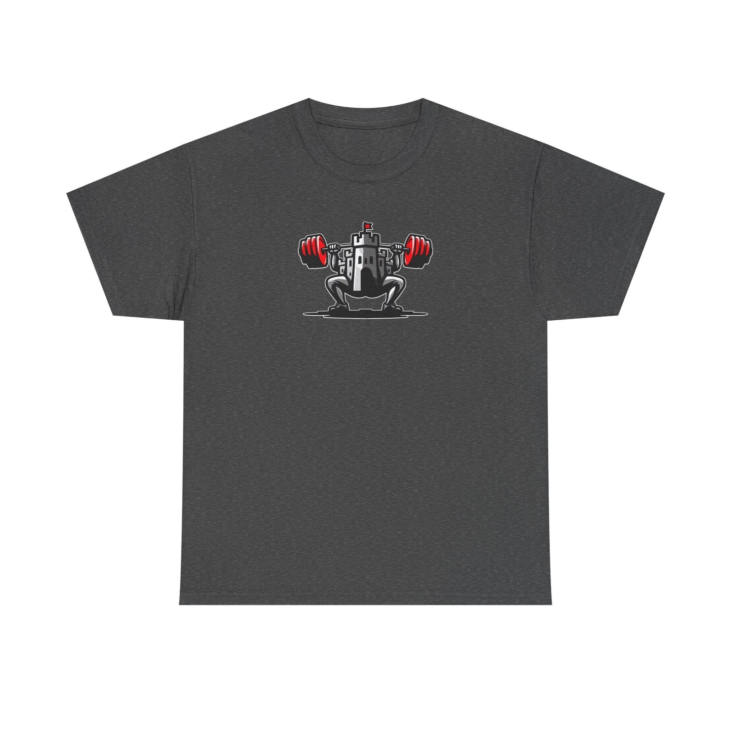Powerlifting t-shirt featuring the Castle FY Iconic logo in Dark Heather, subtle and strong with style appeal.