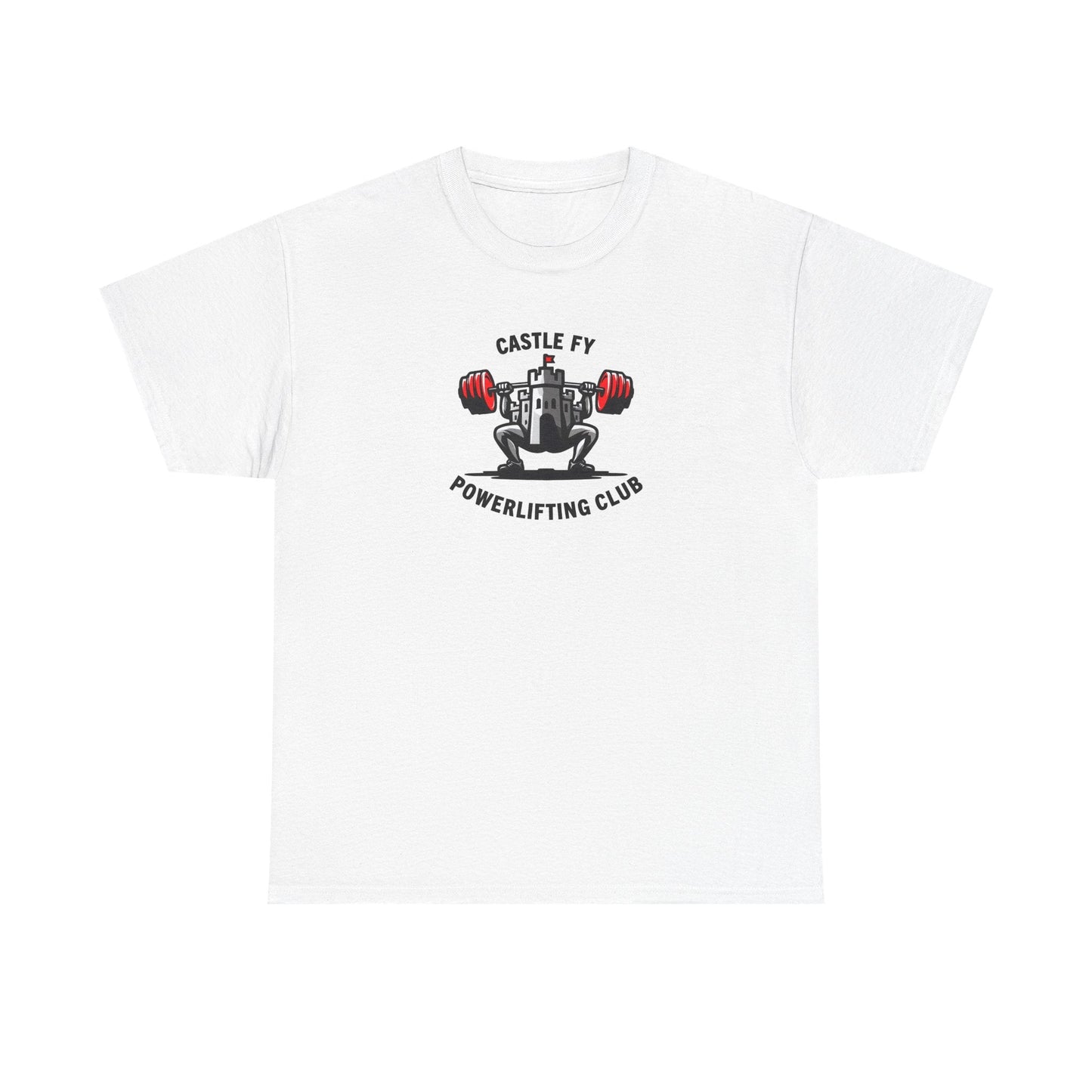 Powerlifting T-shirt with the Castle FY Foundation logo in White, crafted for quiet strength and everyday training.