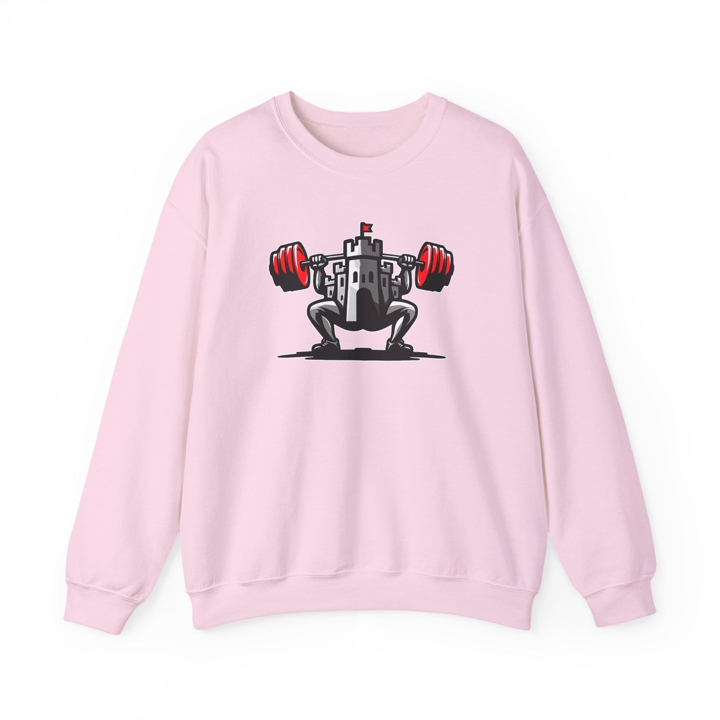 Powerlifting jumper featuring the Castle FY Iconic logo in Light Pink, quiet tone, loud roots.