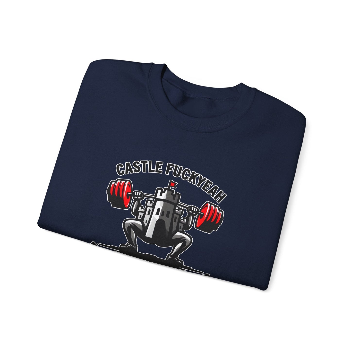Navy Castle FY Heritage jumper — powerlifting style with full front logo.