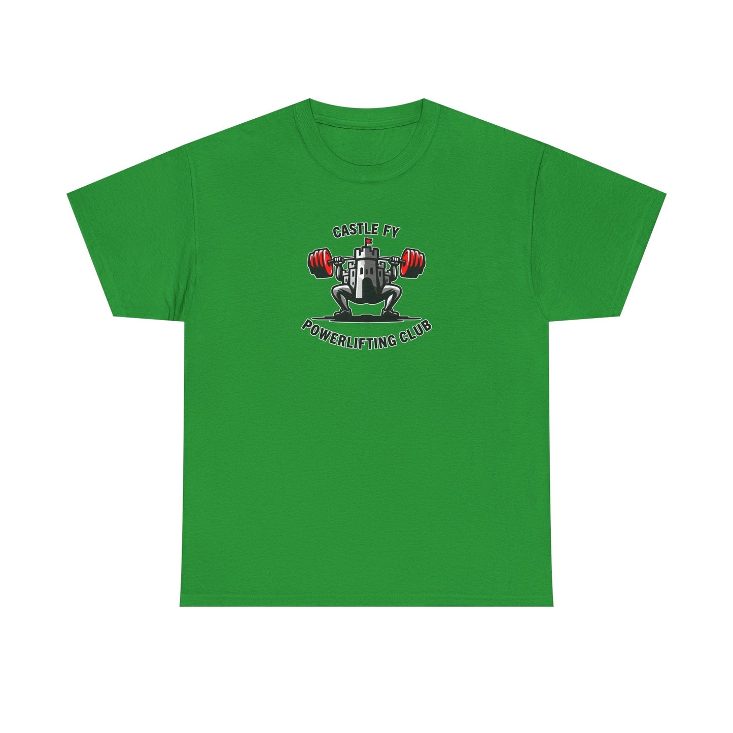 Powerlifting T-shirt with the Castle FY Foundation logo in Irish Green, a refreshing, grounded look for strength without ego.