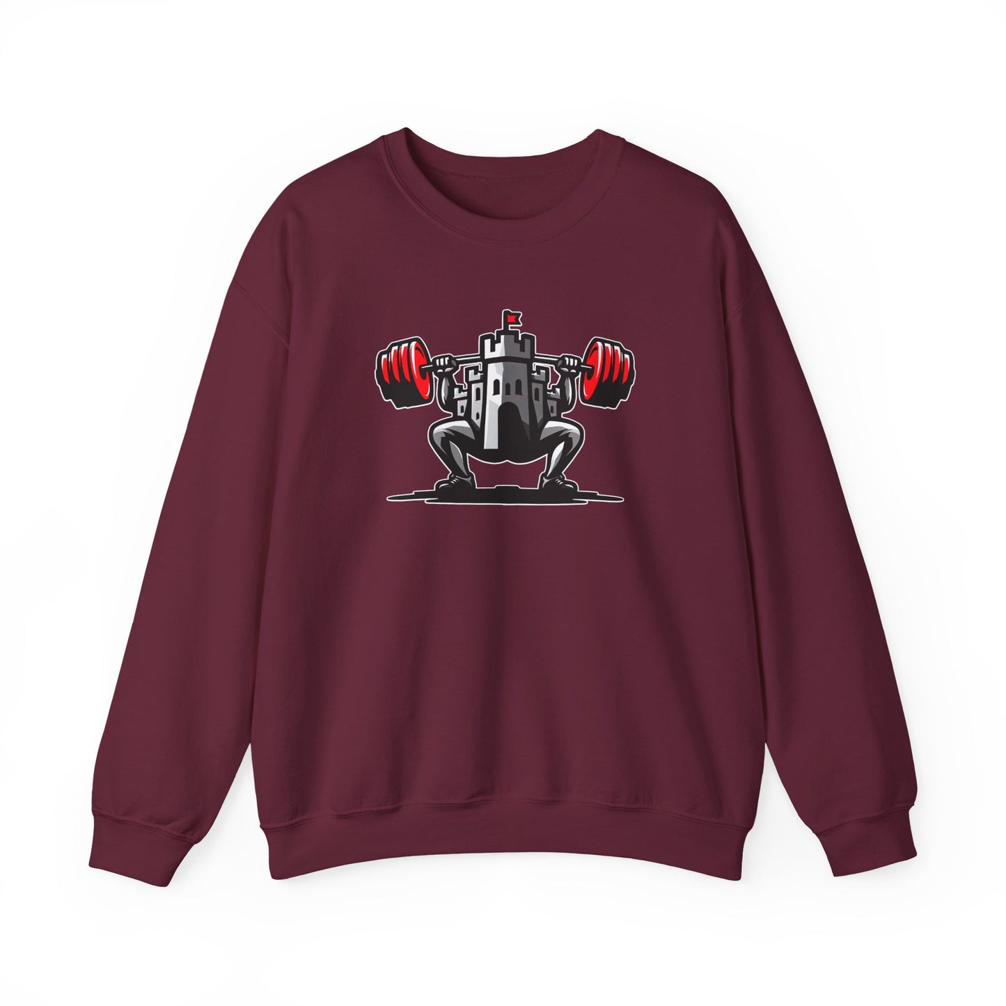 Powerlifting jumper featuring the Castle FY Iconic logo in Maroon, deep strength in a rich tone.