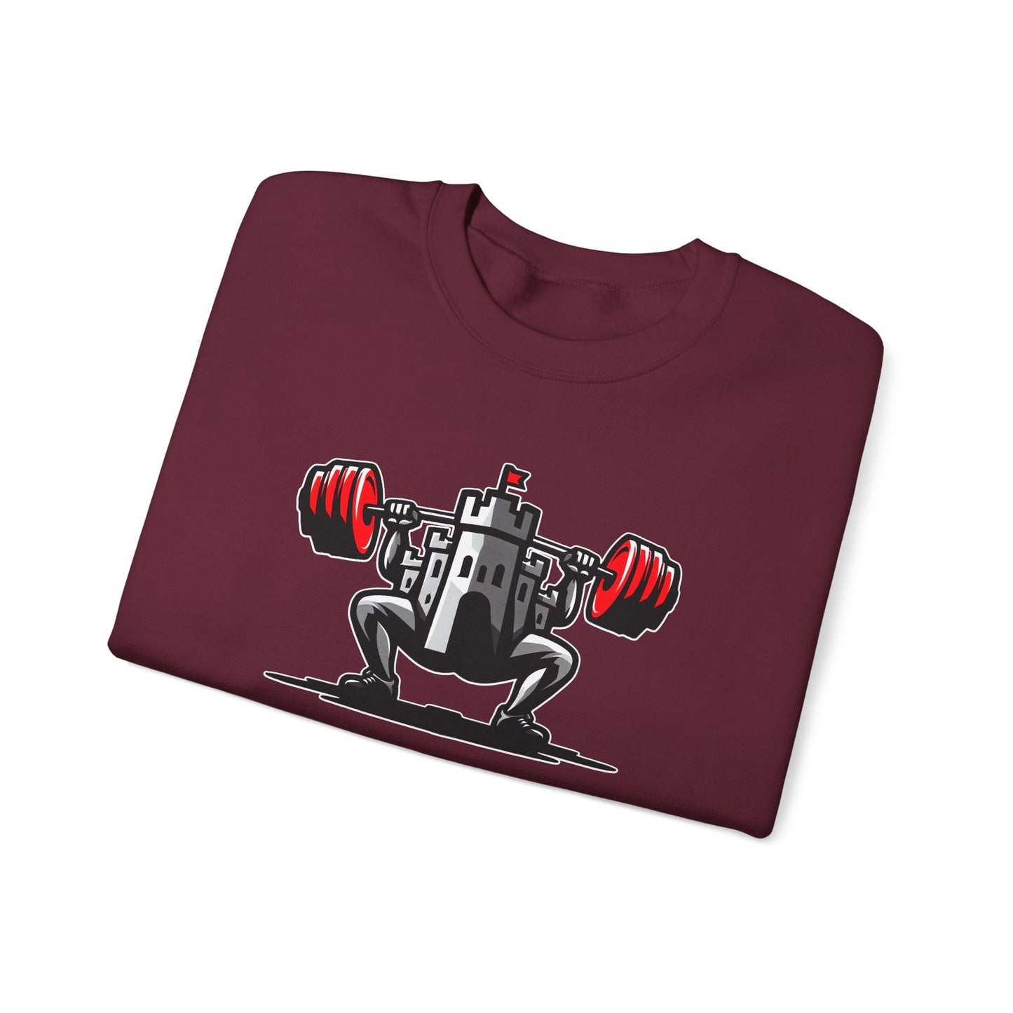 Powerlifting jumper featuring the Castle FY Iconic logo in Maroon, deep strength in a rich tone.