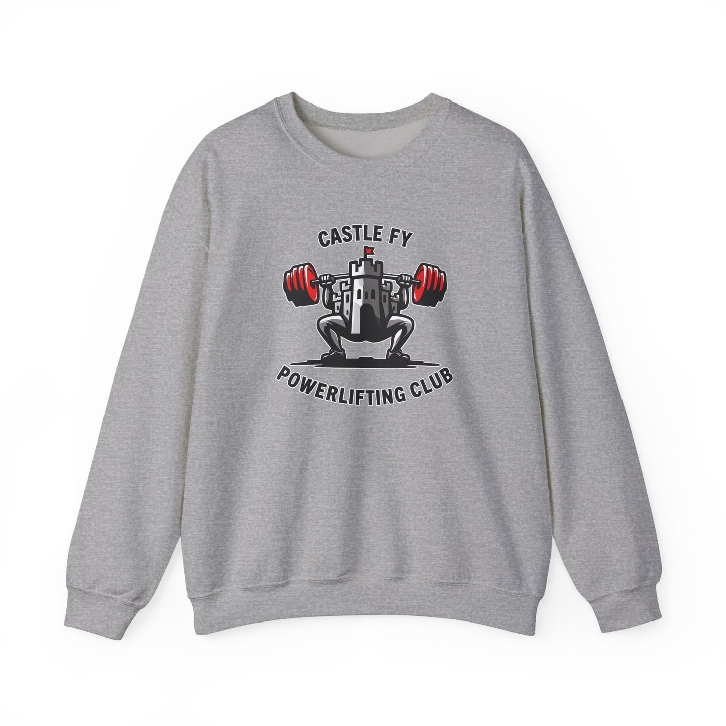 Powerlifting jumper featuring the Castle FY Foundation logo in Sport Grey, designed for all-season comfort.