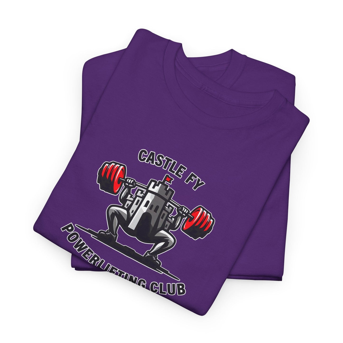 Powerlifting T-shirt featuring the Castle FY Foundation logo in Purple, inclusive strength gear for all.