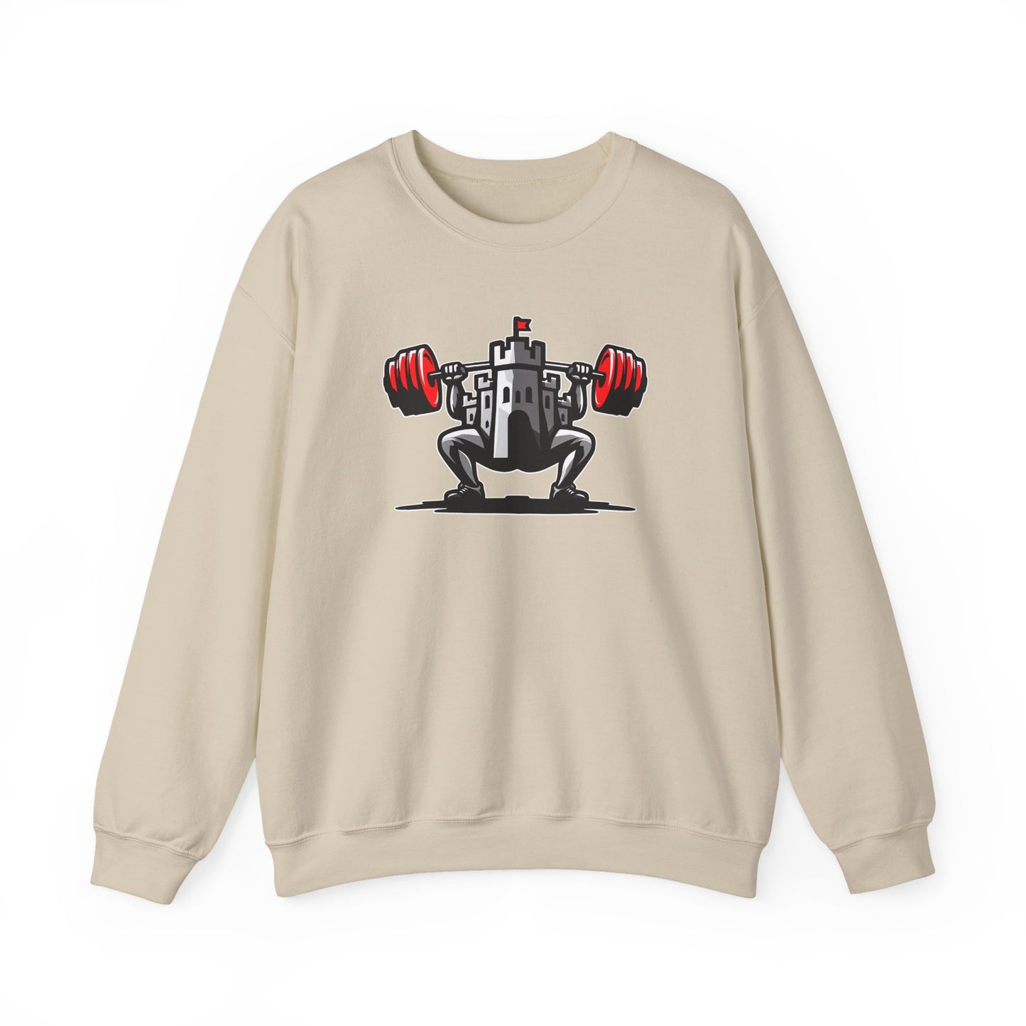 Powerlifting jumper featuring the Castle FY Iconic logo in Sand, clean minimalism with intent.