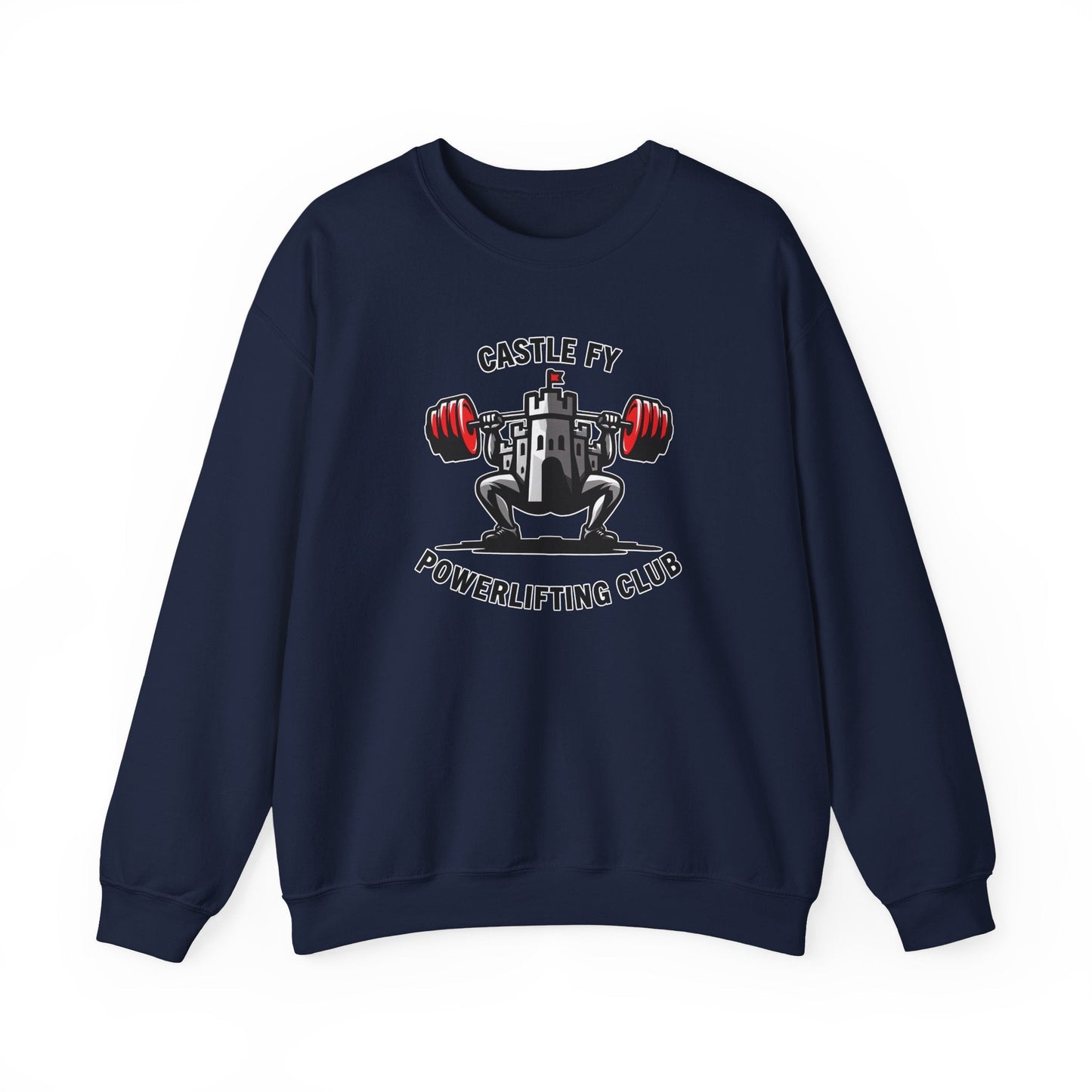 Powerlifting jumper featuring the Castle FY Foundation logo in Navy, understated and strong.