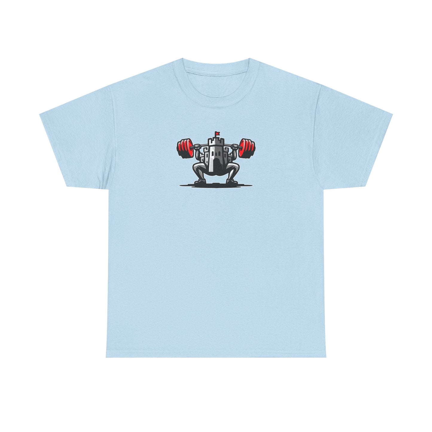 Powerlifting t-shirt featuring the Castle FY Iconic logo in Light Blue, smooth and subtle with style appeal.