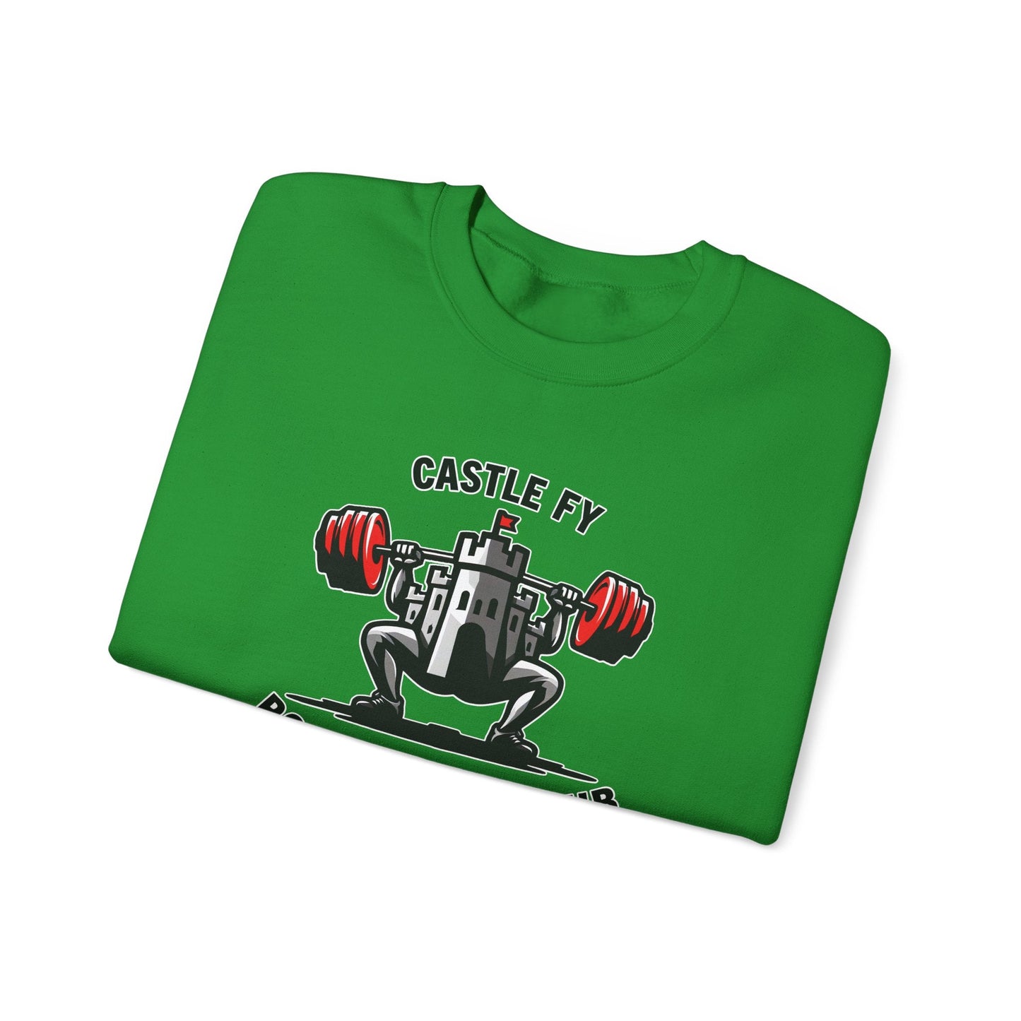 Powerlifting jumper featuring the Castle FY Foundation logo in Irish Green, vibrant and durable.