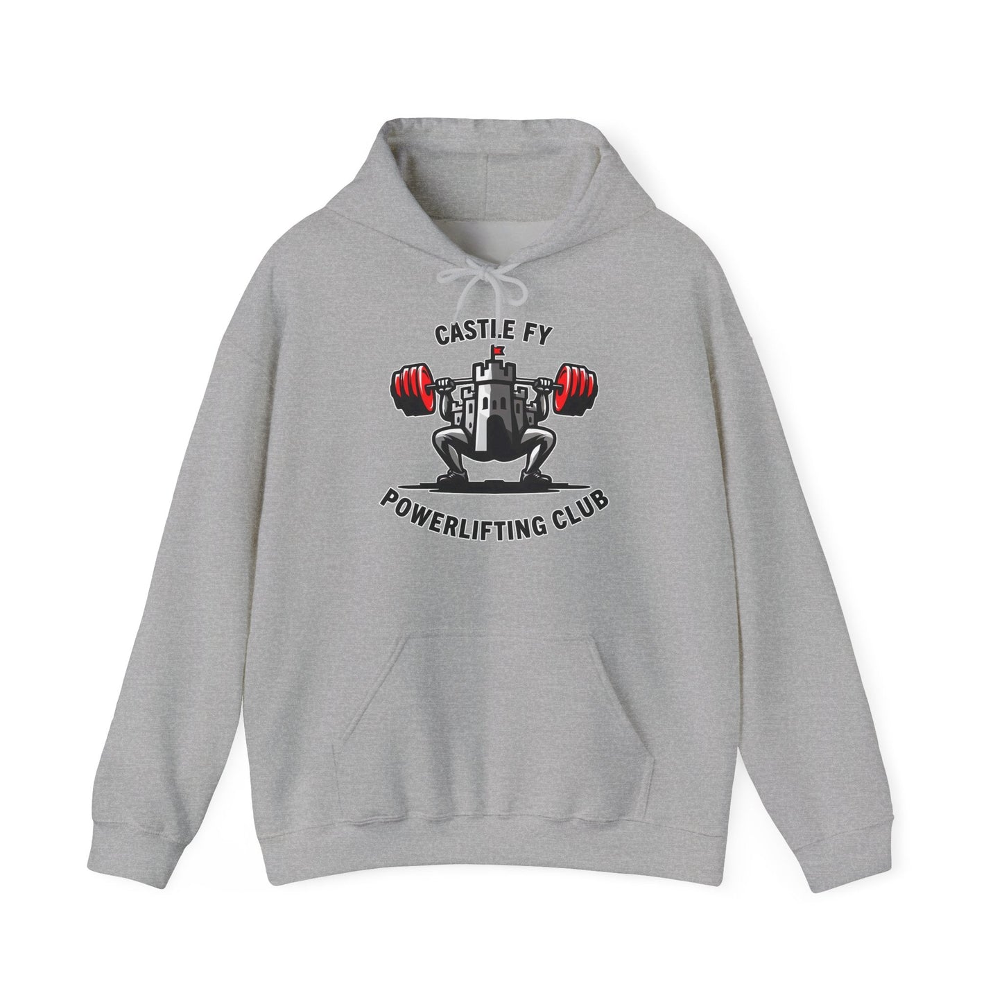 Powerlifting hoodie featuring the Castle FY Foundation logo in Sport Grey