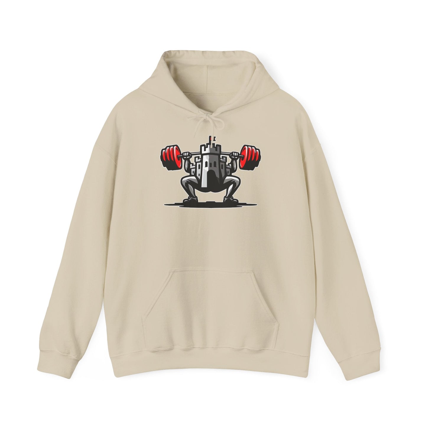 Powerlifting hoodie featuring the Castle FY Iconic logo in Sand, solid under pressure, calm in a crisis.