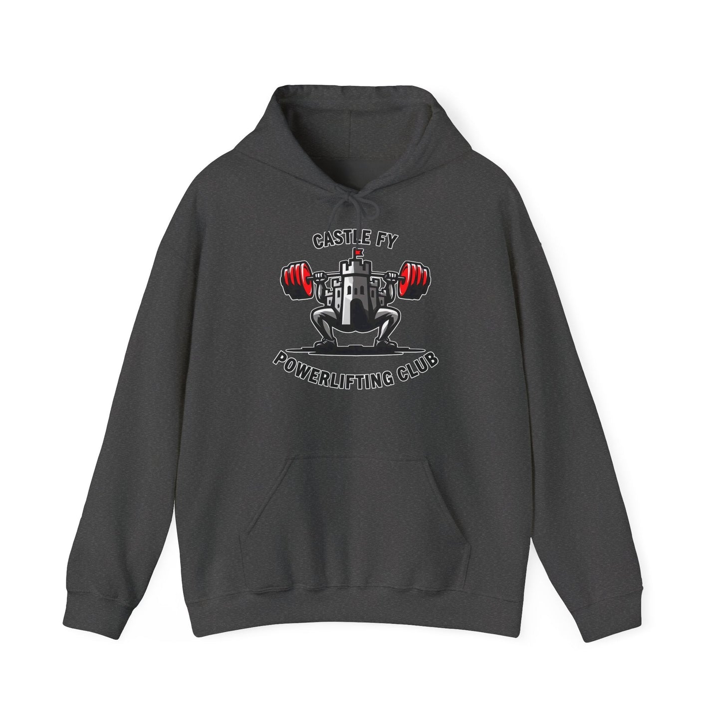 Powerlifting hoodie featuring the Castle FY Foundation logo in Dark Heather