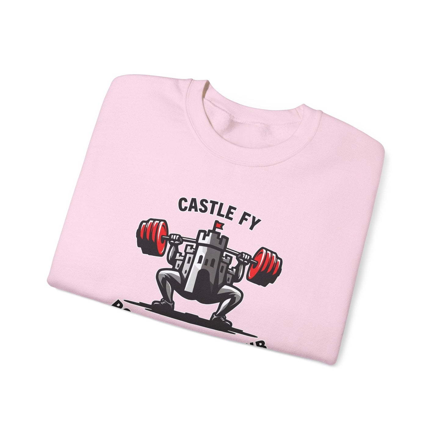 Powerlifting jumper featuring the Castle FY Foundation logo in Light Pink, subtle and strength-forward.
