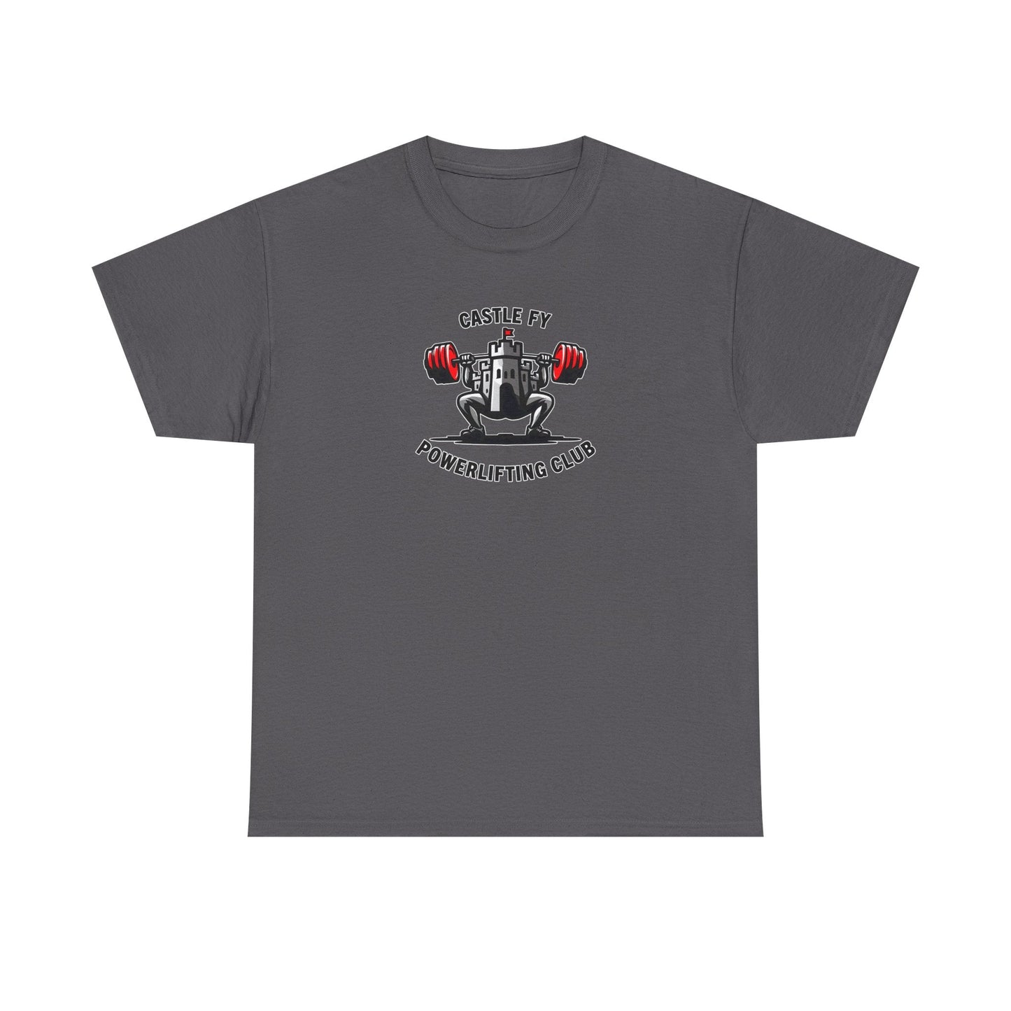 Powerlifting T-shirt with the Castle FY Foundation logo in Charcoal, minimal yet powerful gym wear for daily use.