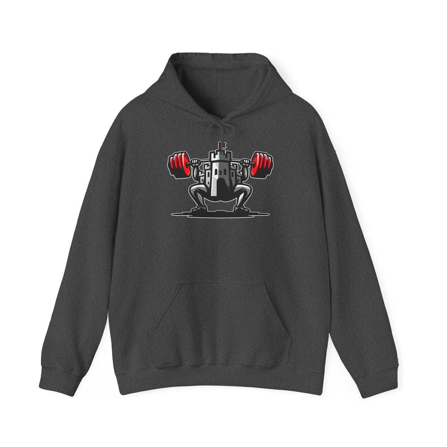 Powerlifting hoodie featuring the Castle FY Iconic logo in Dark Heather, combining comfort and resilience.