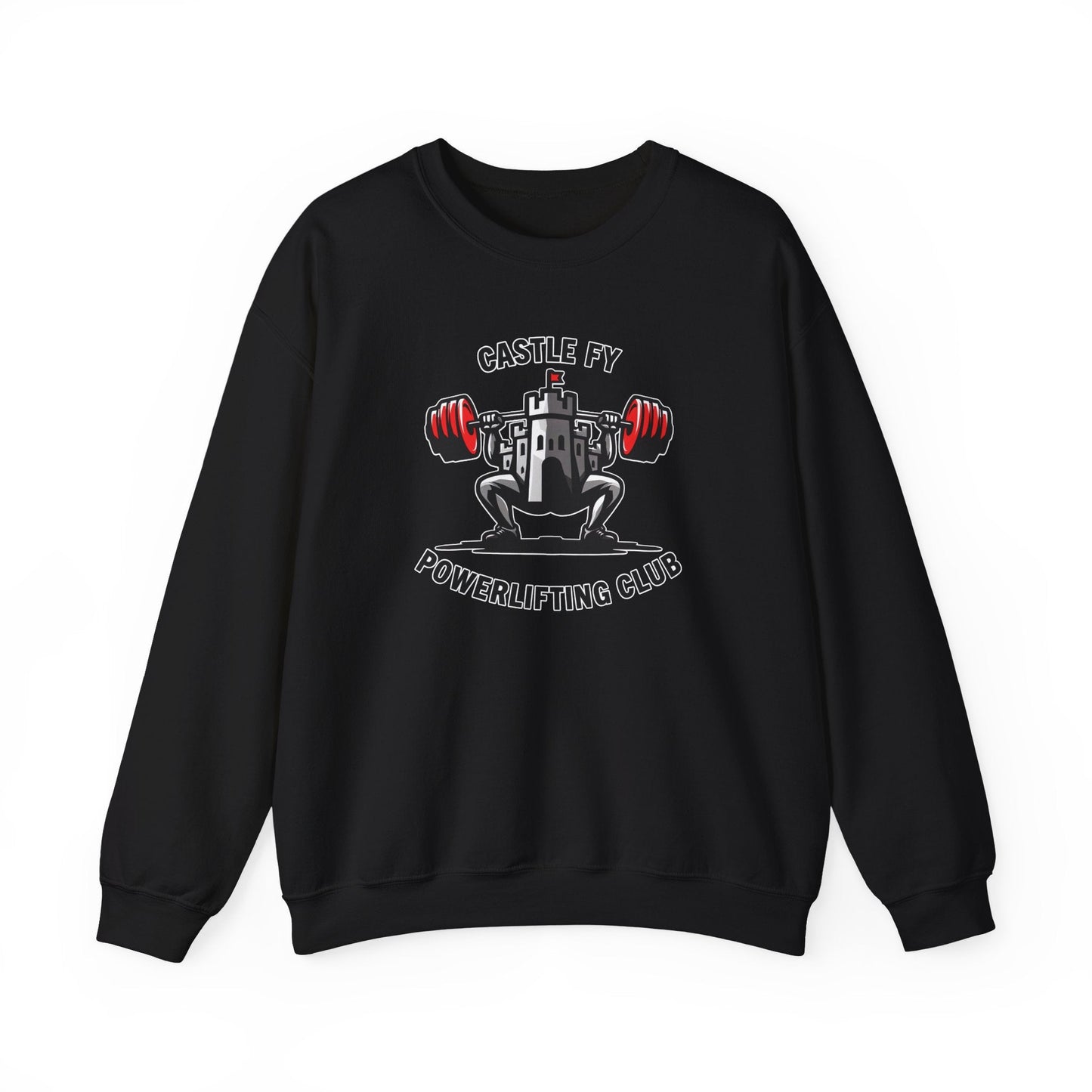 Powerlifting jumper featuring the Castle FY Foundation logo in Black, built for warmth and grit.