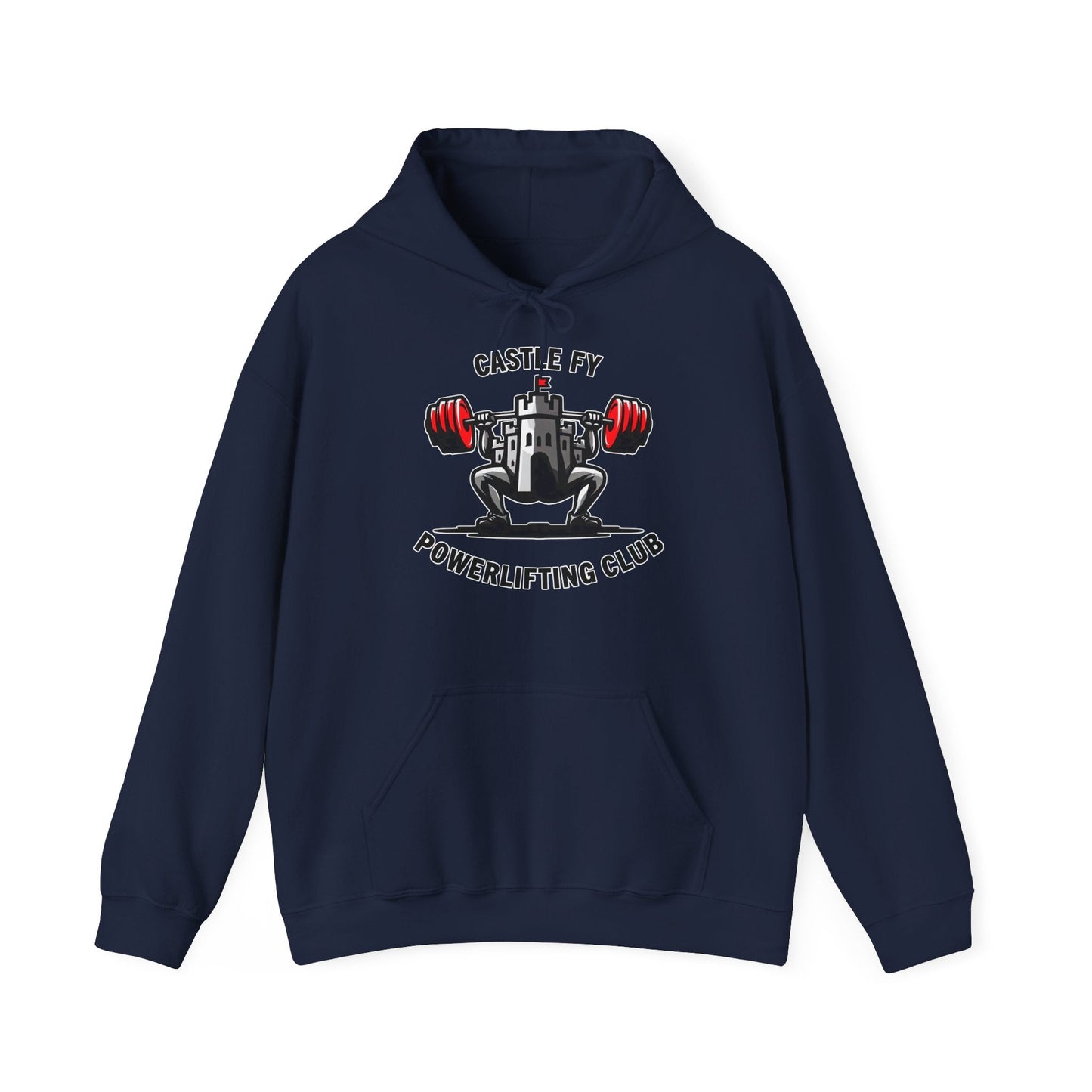 Powerlifting hoodie featuring the Castle FY Foundation logo in Navy,