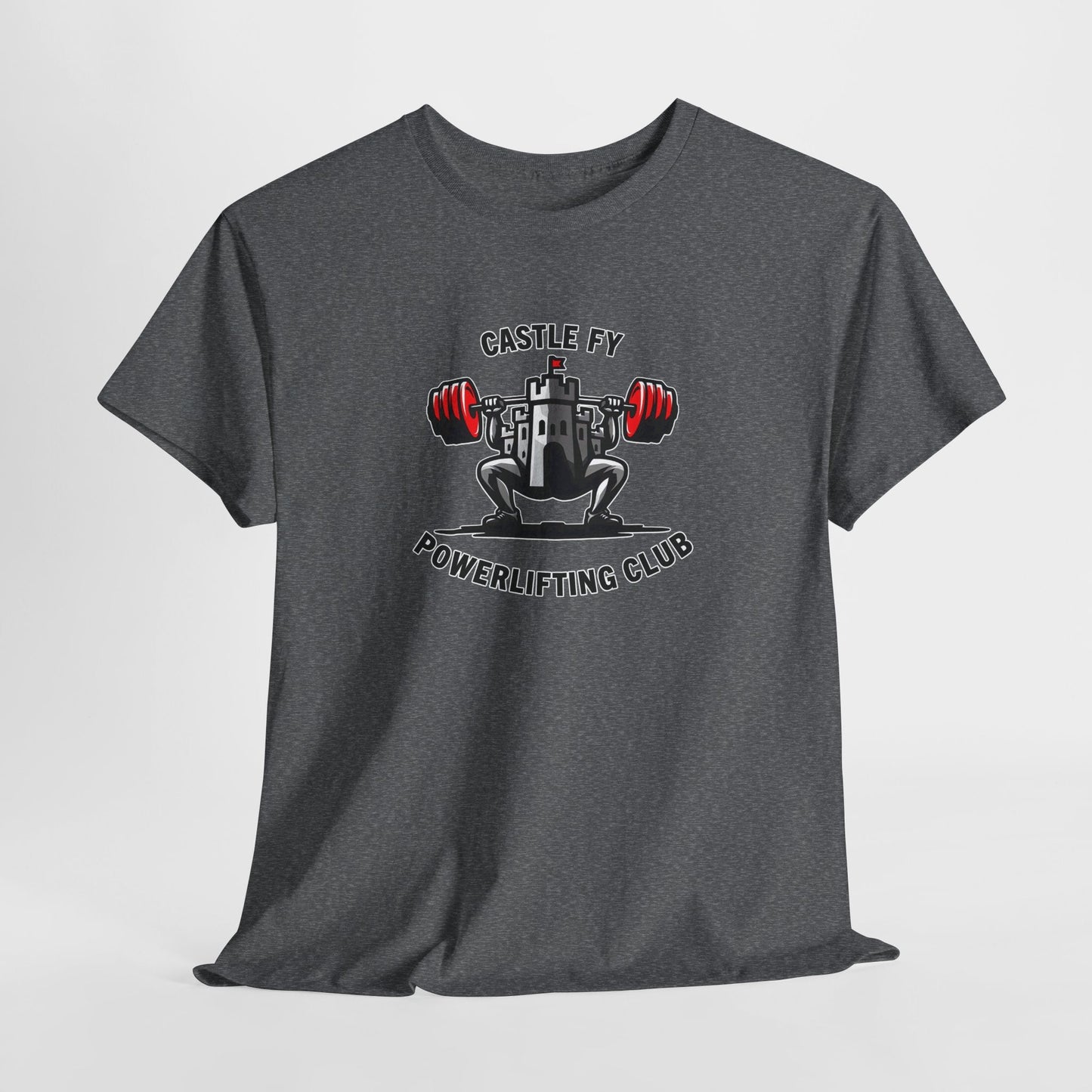 Powerlifting T-shirt featuring the Castle FY Foundation logo in Graphite Heather, made for resilience in and out of the gym.