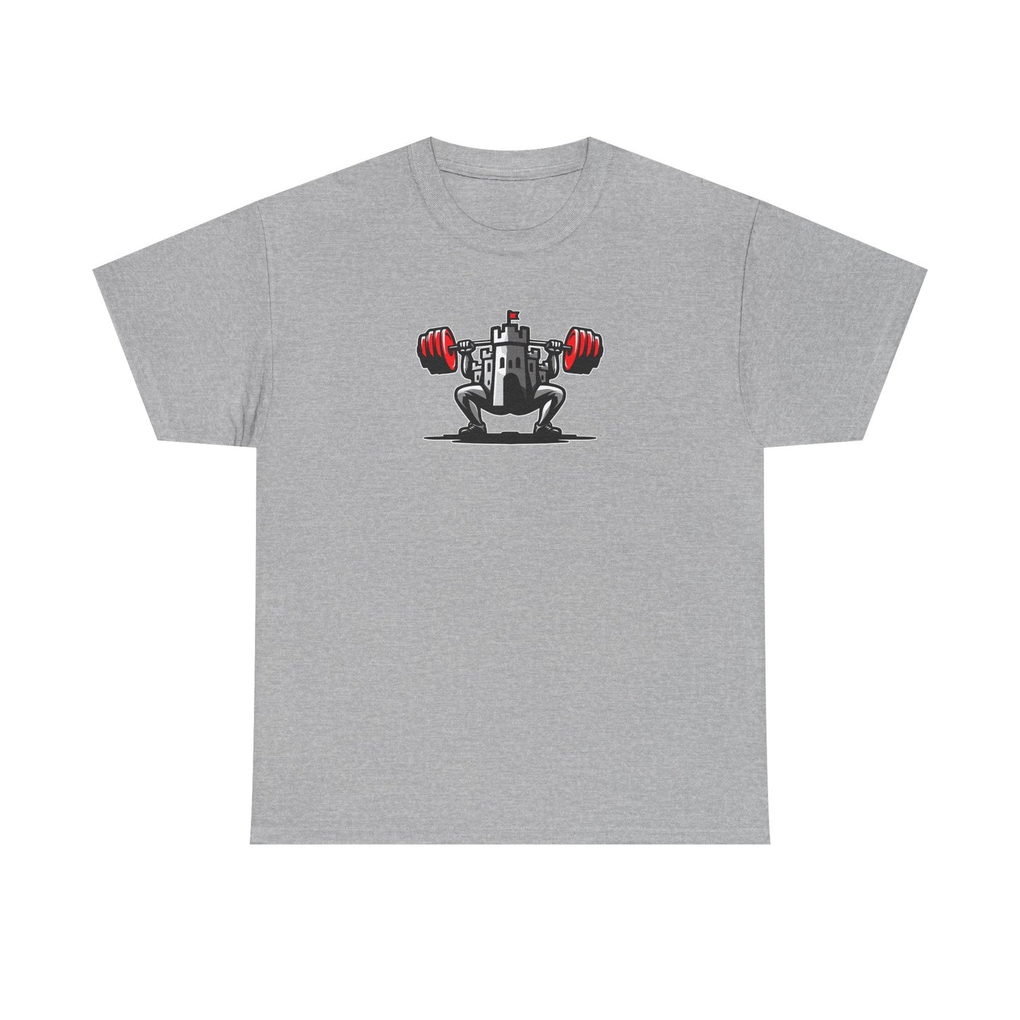 Powerlifting t-shirt featuring the Castle FY Iconic logo in Sports Grey, subtle and strong with style appeal.