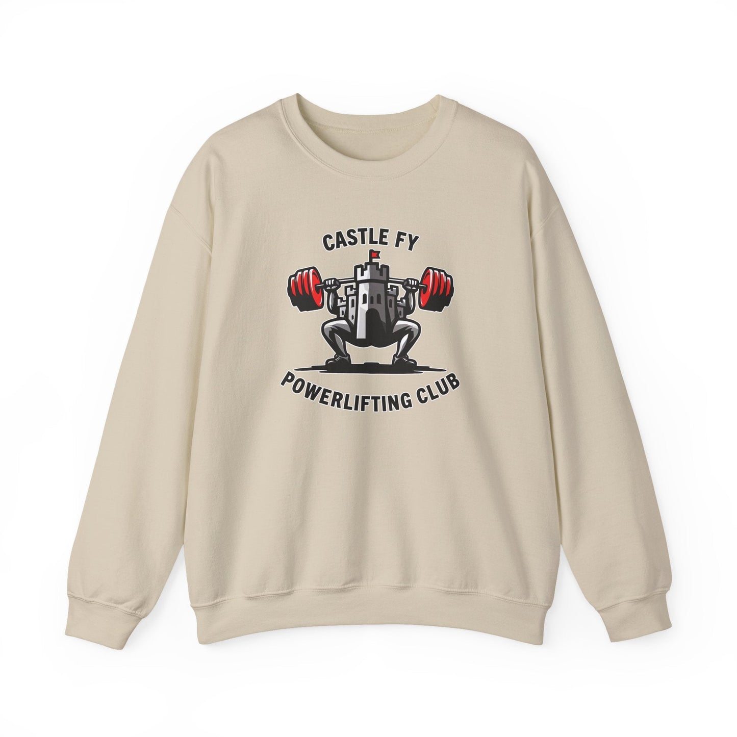 Powerlifting jumper featuring the Castle FY Foundation logo in Sand, earthy and built for comfort.