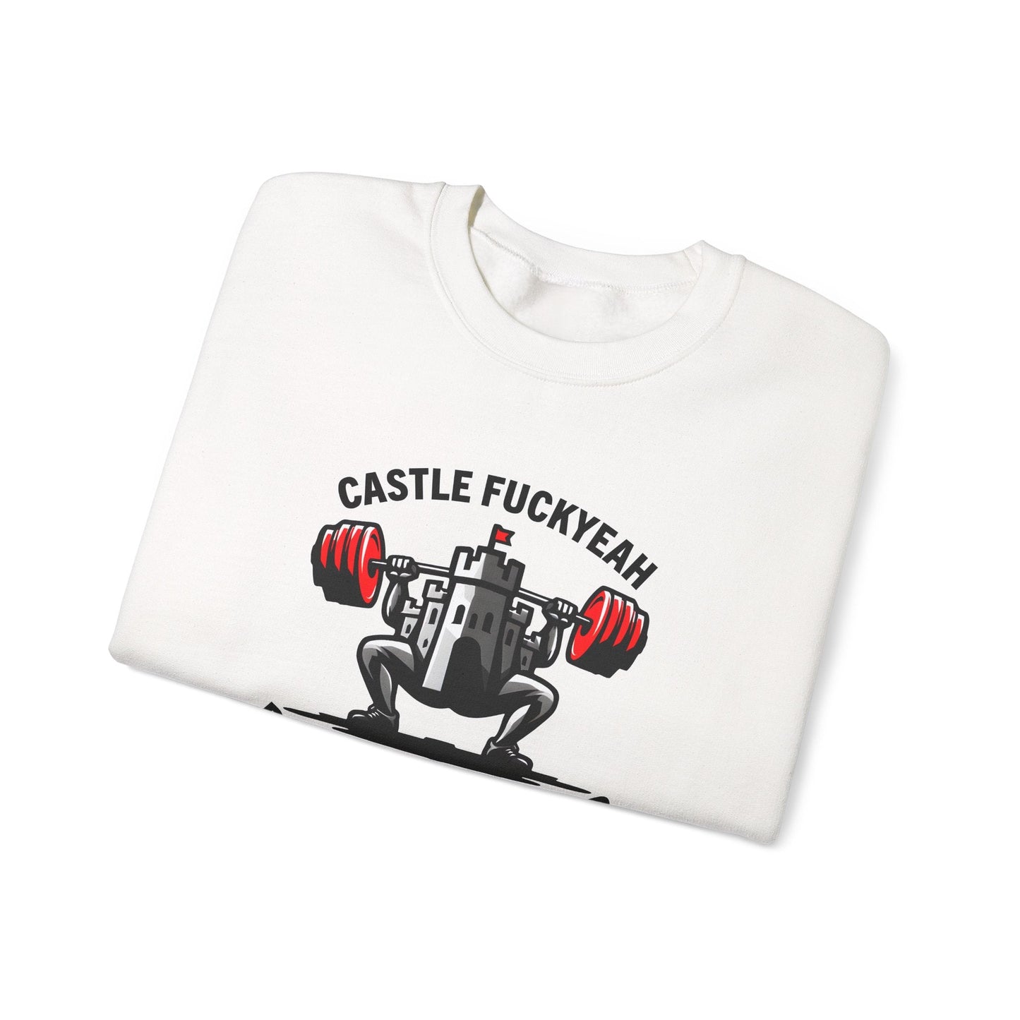 White Castle FY Heritage jumper showing bold front logo for powerlifting culture.