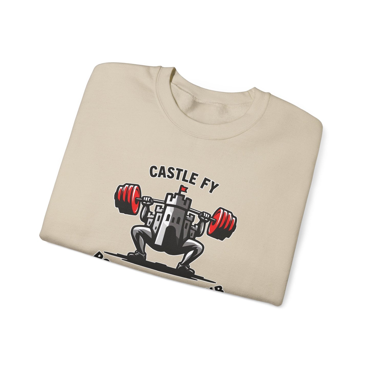 Powerlifting jumper featuring the Castle FY Foundation logo in Sand, earthy and built for comfort.