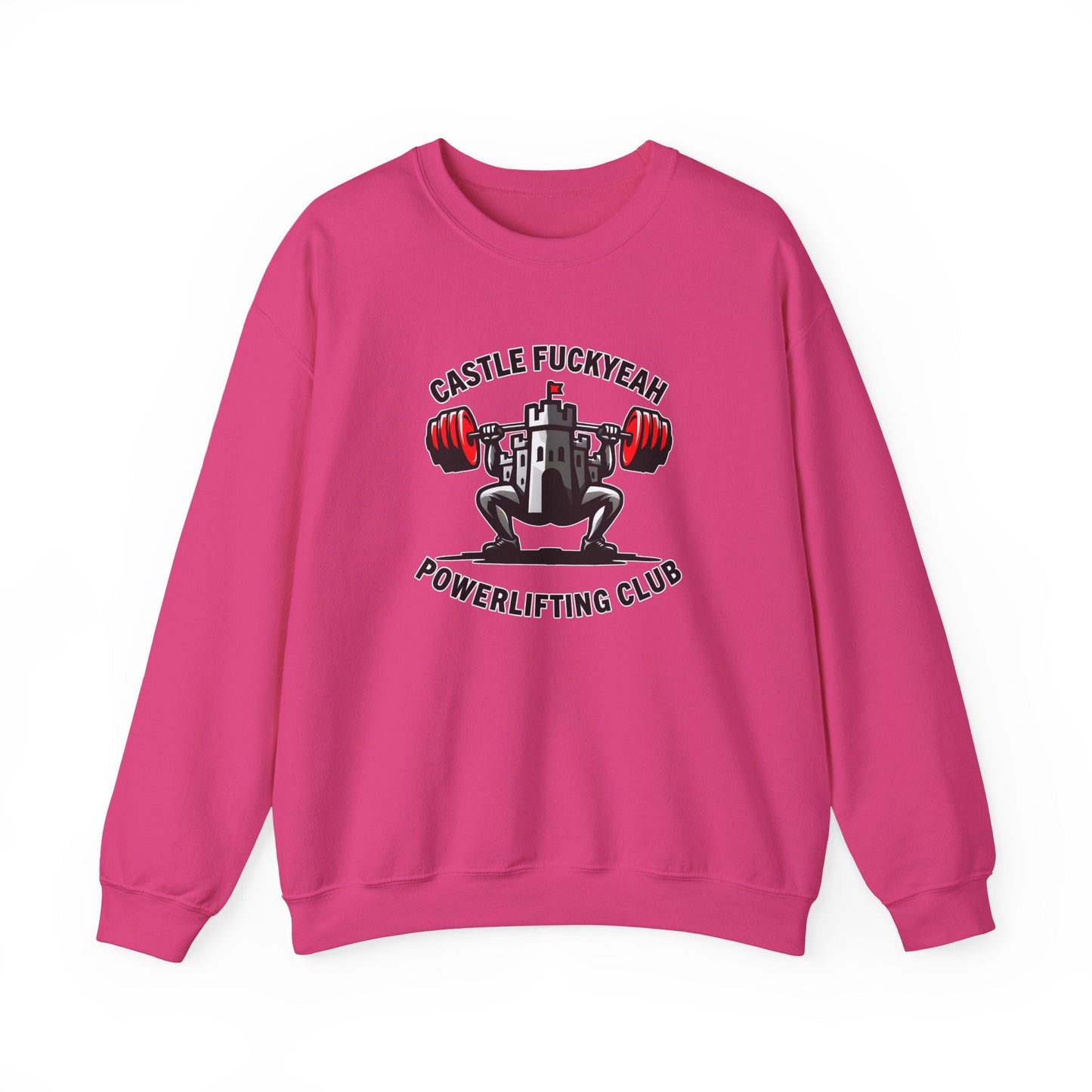 Heliconia Heritage jumper with bold Castle FY front logo for powerlifters.