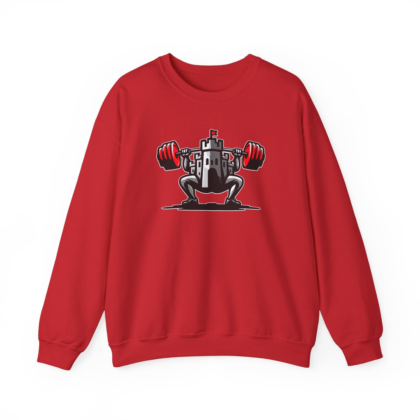 Powerlifting jumper featuring the Castle FY Iconic logo in Red, statement strength for lifters.