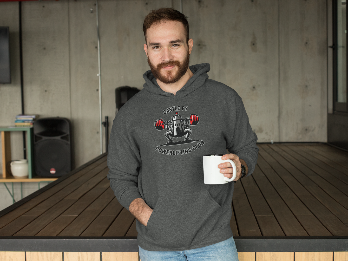 Powerlifting hoodie featuring the Castle FY Foundation logo in Dark Heather, designed for dependable training