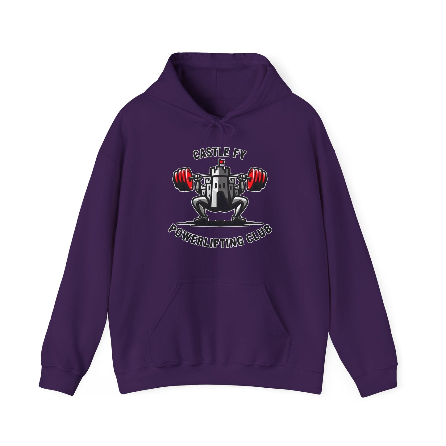 Powerlifting hoodie featuring the Castle FY Foundation logo in Purple