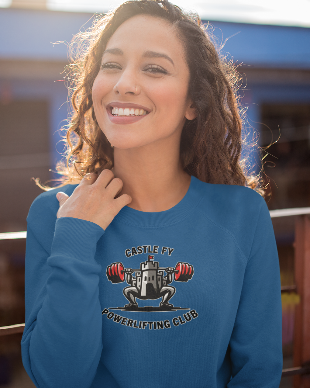 Powerlifting jumper featuring the Castle FY Foundation logo in Royal, crafted for comfort and durability.