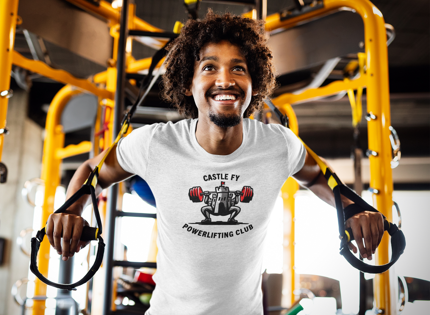 Powerlifting T-shirt featuring the Castle FY Foundation logo in White, crafted for quiet strength and everyday training.