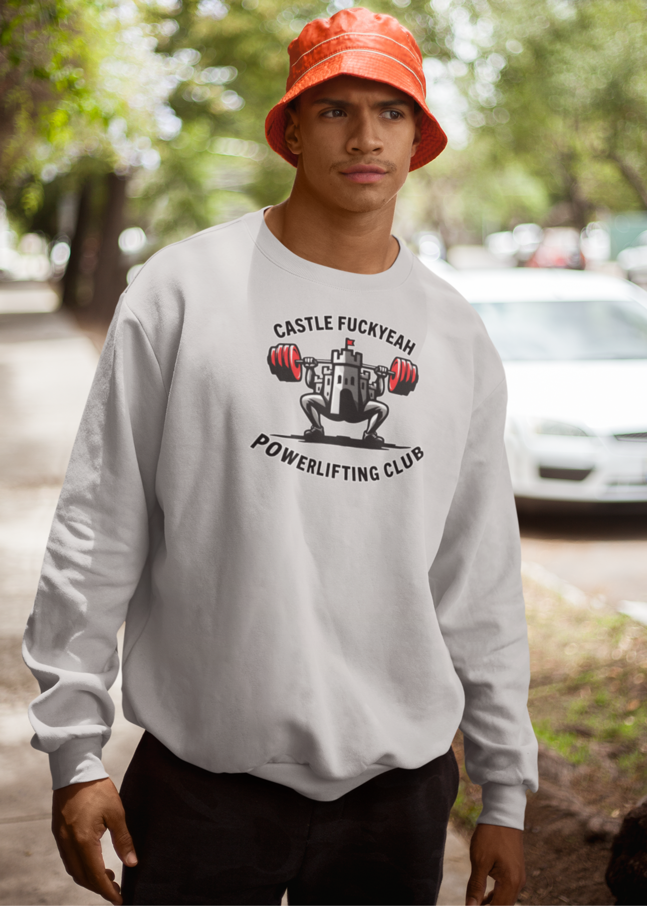 Castle FY Heritage powerlifting jumper in Sport Grey, logo print front and centre.