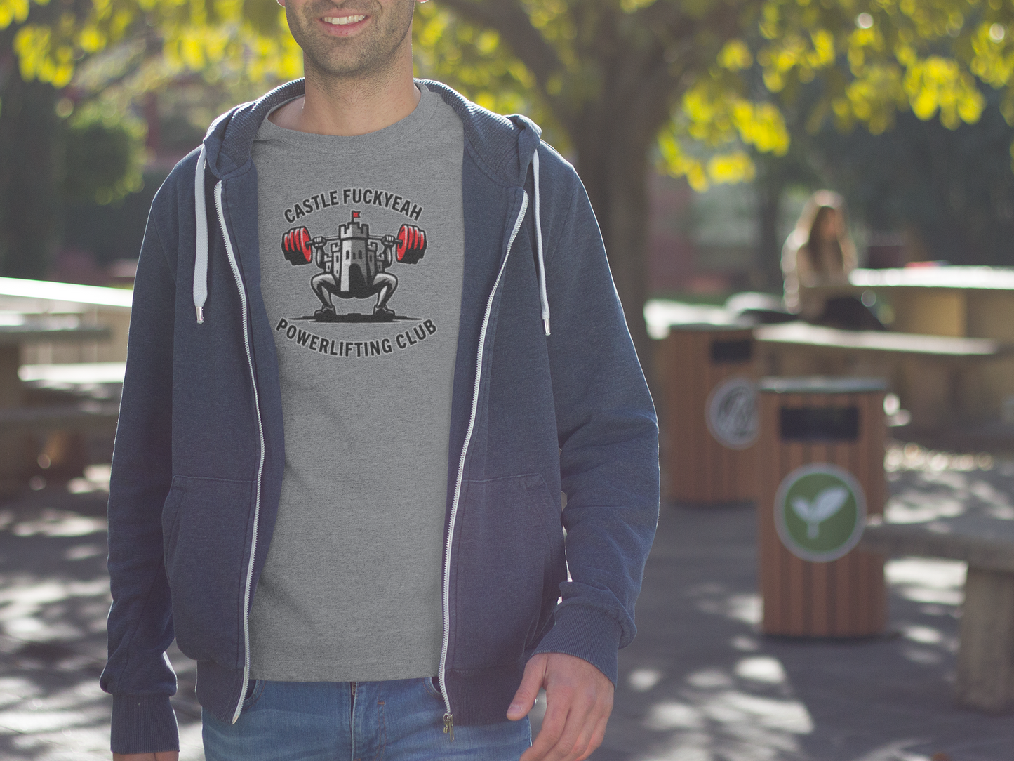 Powerlifting t-shirt featuring the Castle FY Heritage logo in Graphite Heather, perfect for lifting and casual wear.