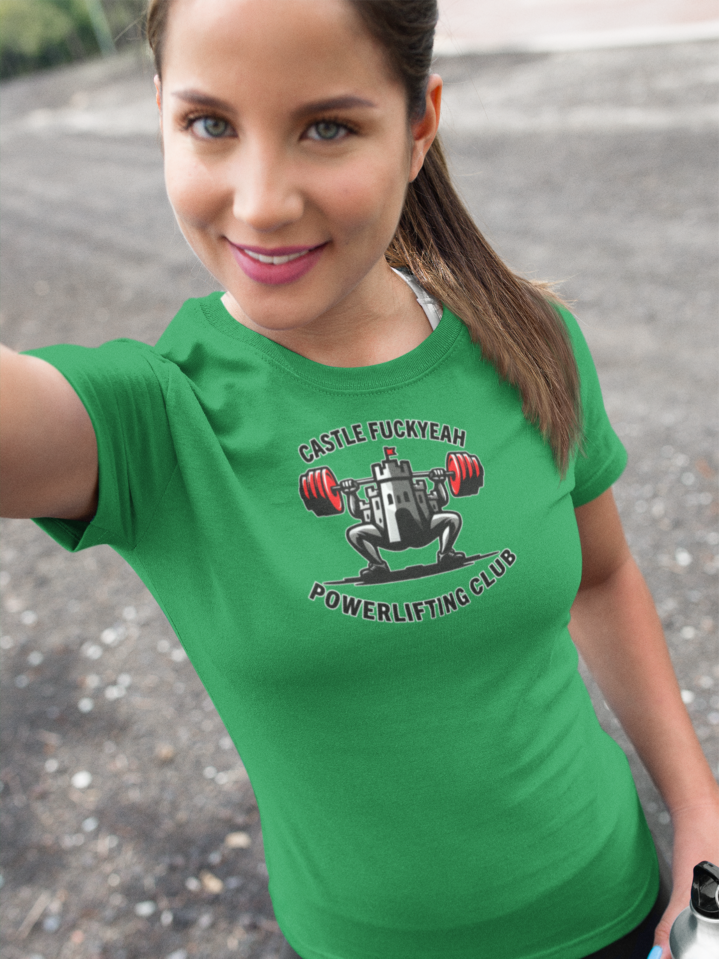 Powerlifting t-shirt featuring the Castle FY Heritage logo in Irish Green, ideal for standout strength with bold heritage style.