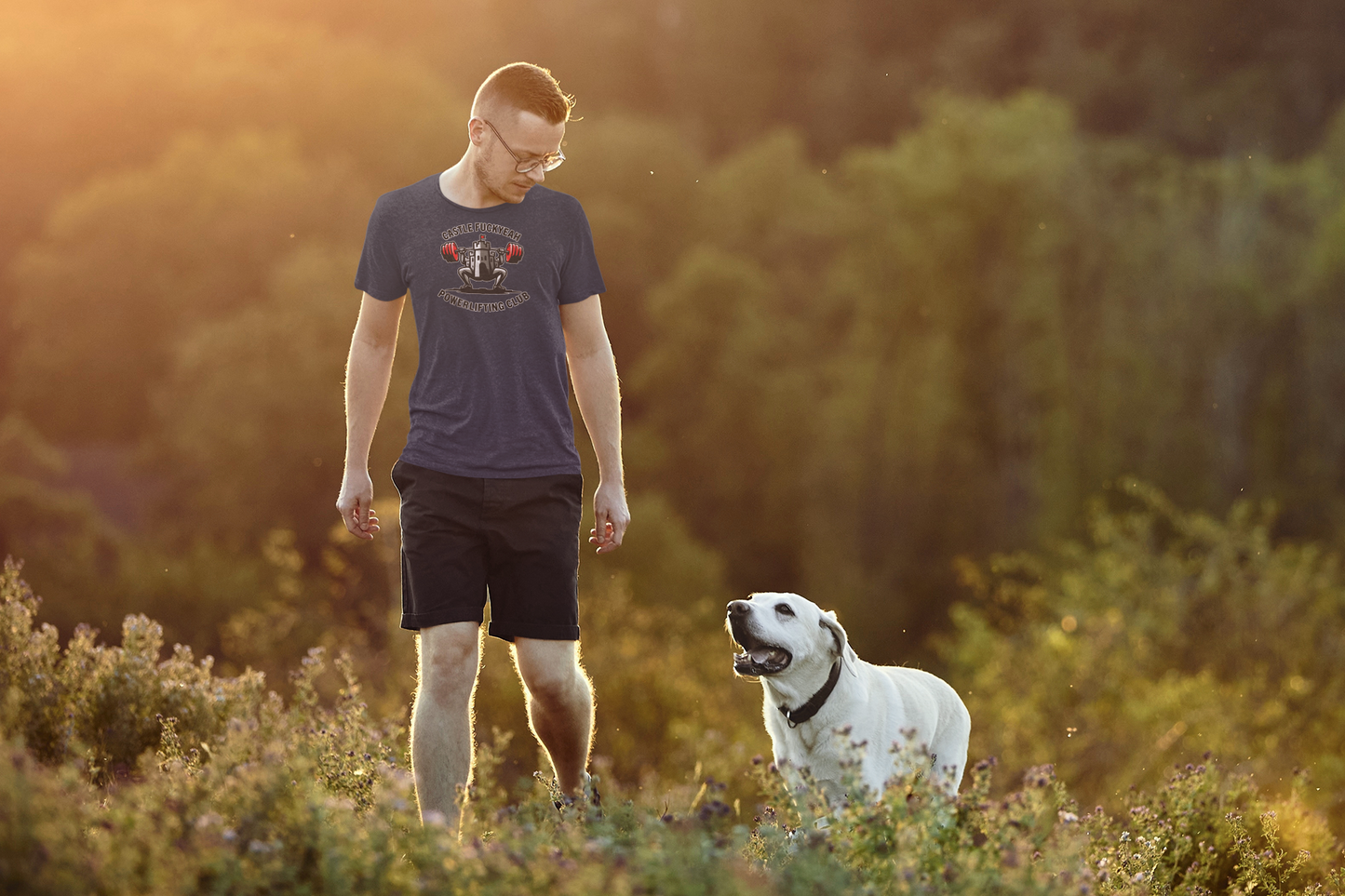 Powerlifting t-shirt featuring the Castle FY Heritage logo in Navy, subtle strength with bold branding.
