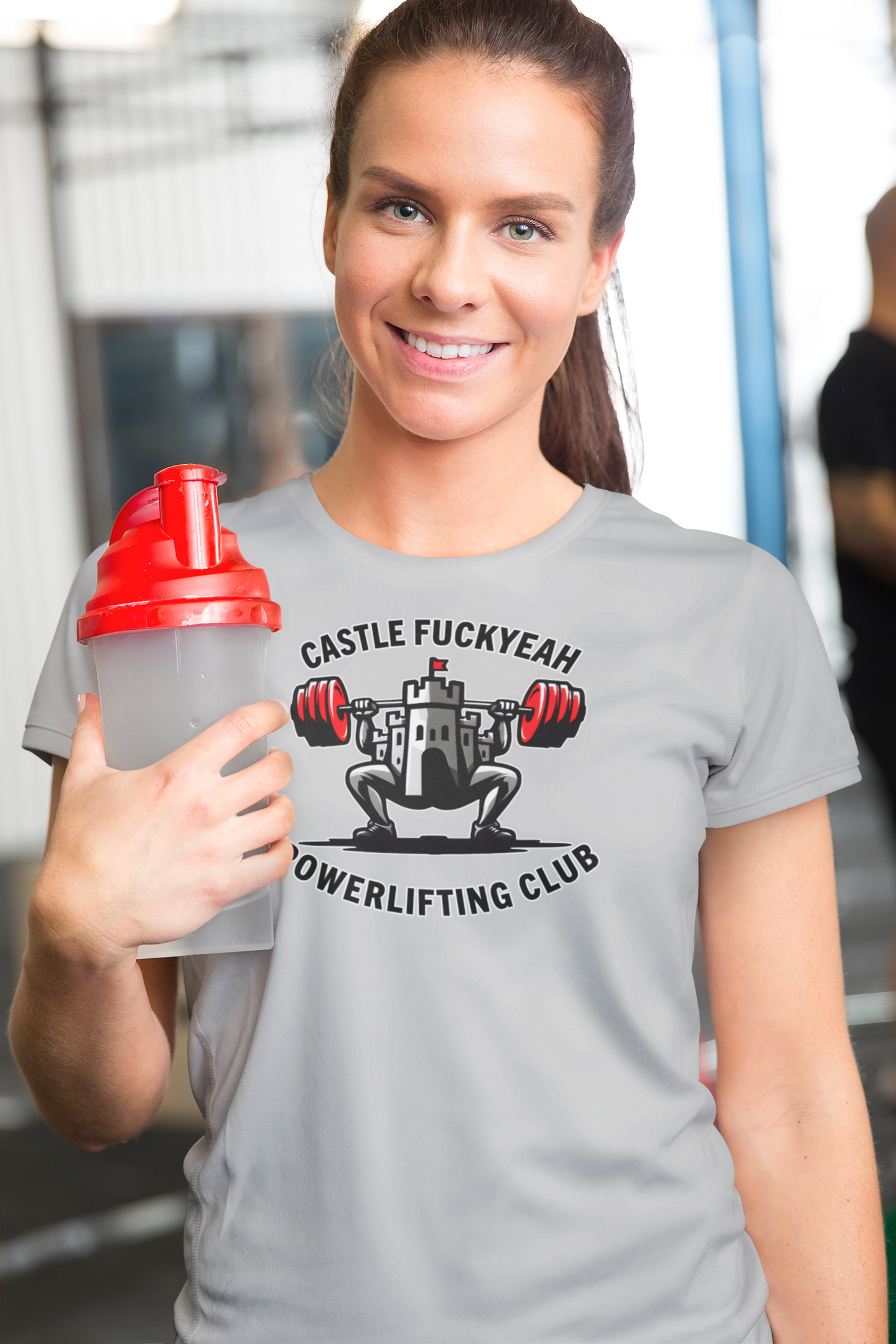 Powerlifting t-shirt featuring the Castle FY Heritage logo in Sport Grey, designed for strength and longevity.