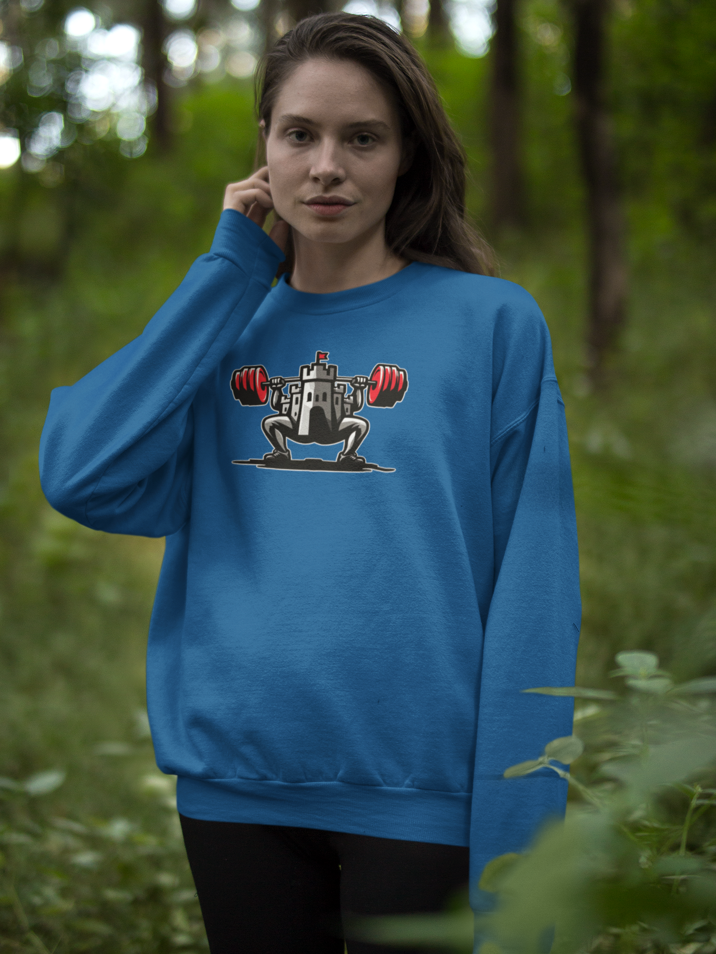 Powerlifting jumper featuring the Castle FY Iconic logo in Royal, crisp identity with calm edge.