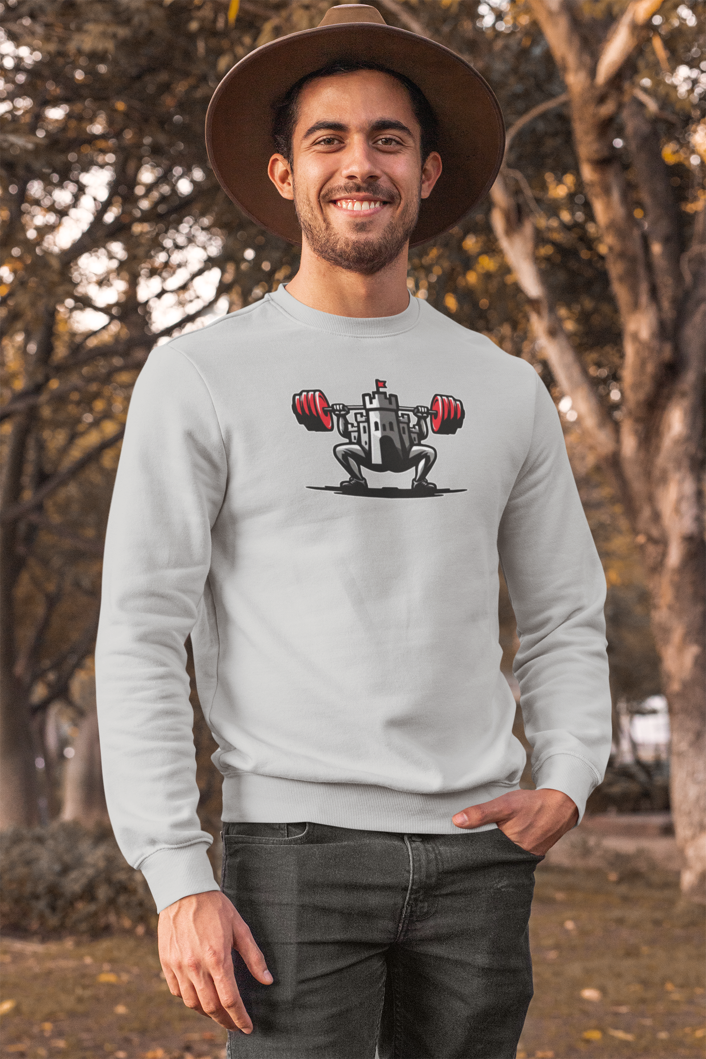 Powerlifting jumper featuring the Castle FY Iconic logo in Sport Grey, minimalist strength with everyday comfort.