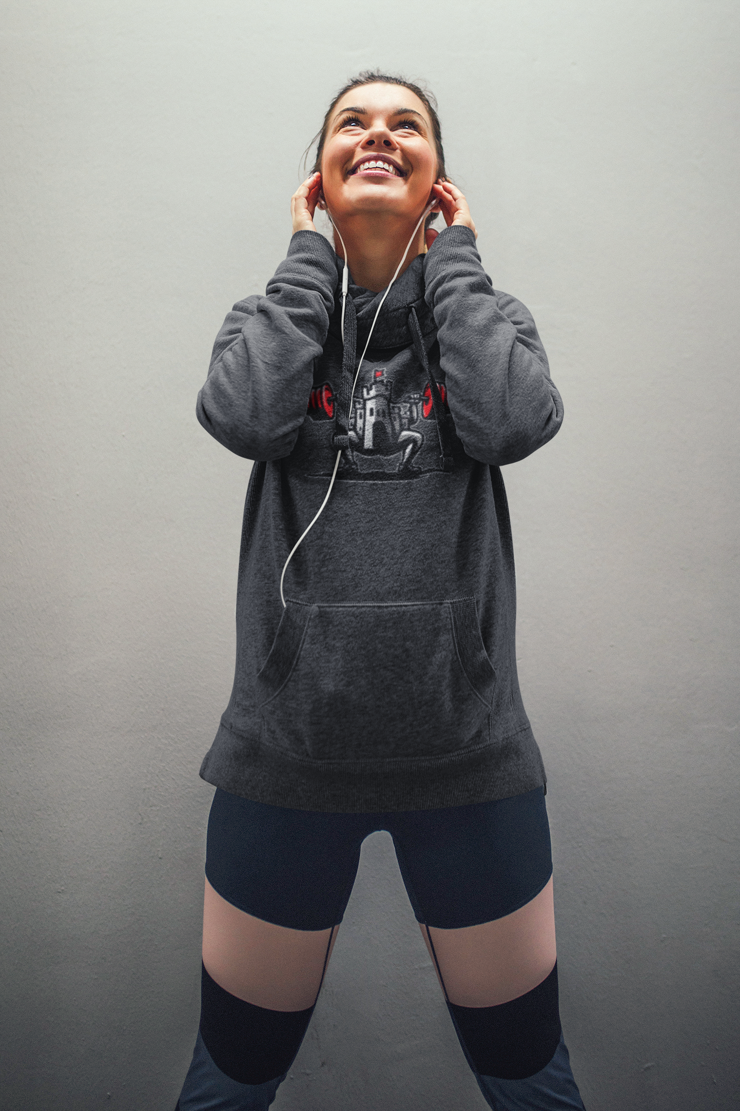 Powerlifting hoodie featuring the Castle FY Iconic logo in Dark Heather, combining comfort and resilience.
