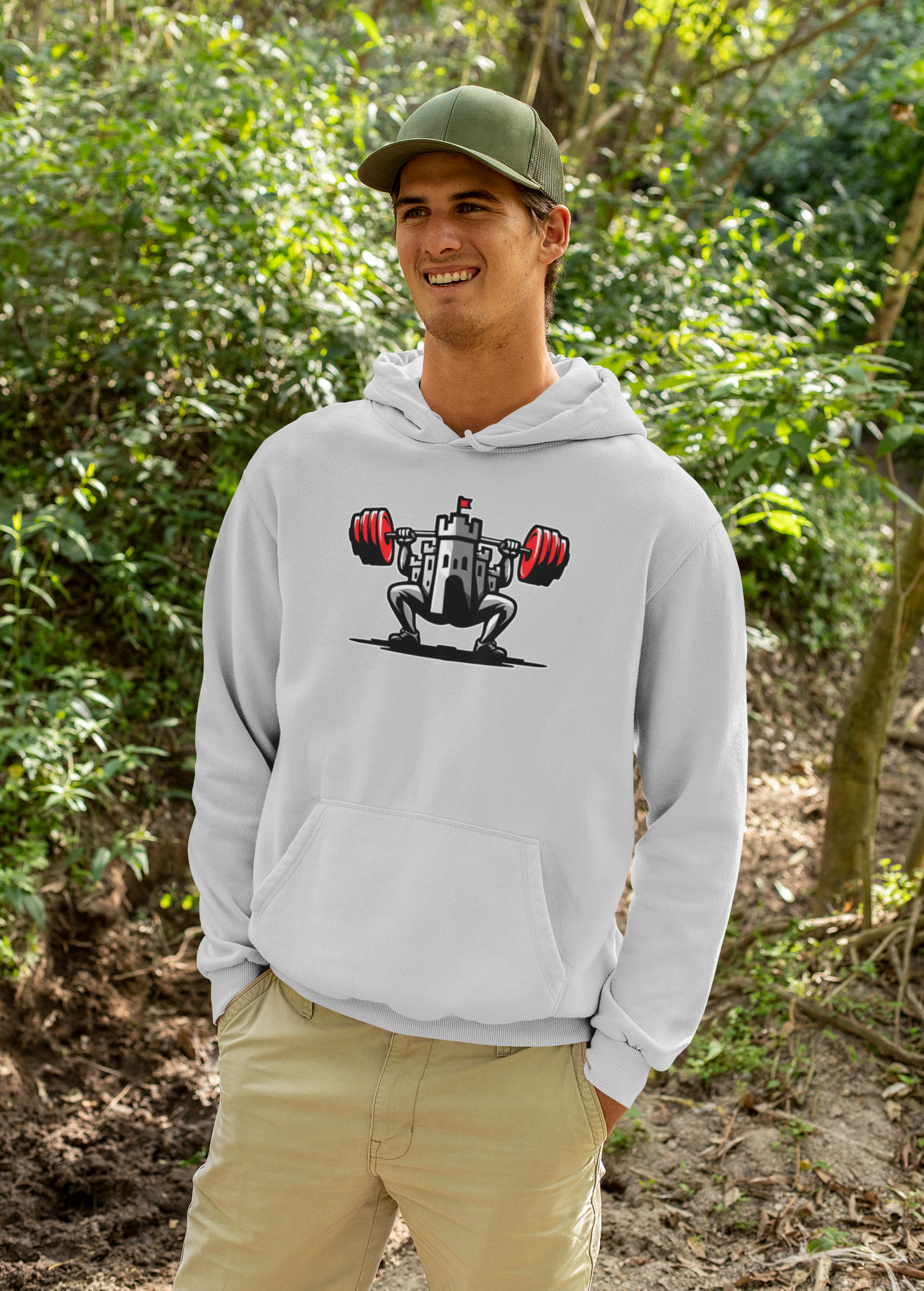 Powerlifting hoodie featuring the Castle FY Iconic logo in Sport Grey, designed for strength and longevity.