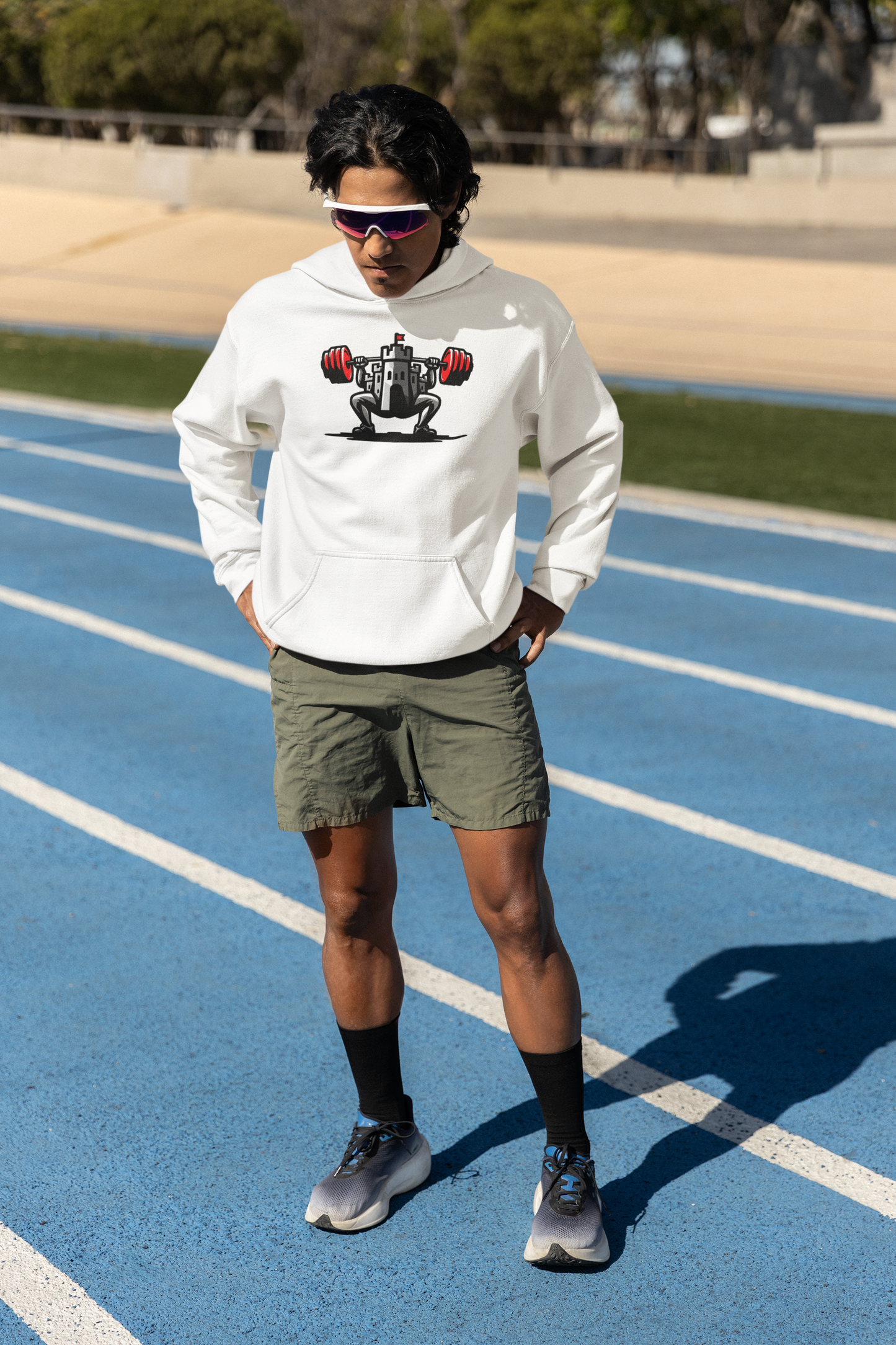 Powerlifting hoodie featuring the Castle FY Iconic logo in White, crafted for durability and comfort.