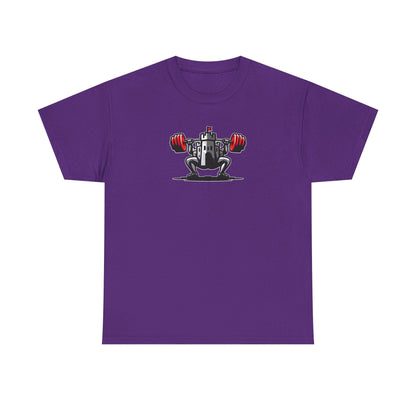 Powerlifting t-shirt featuring the Castle FY Iconic logo in Purple, powerlifting t-shirt with bold colour and identity.