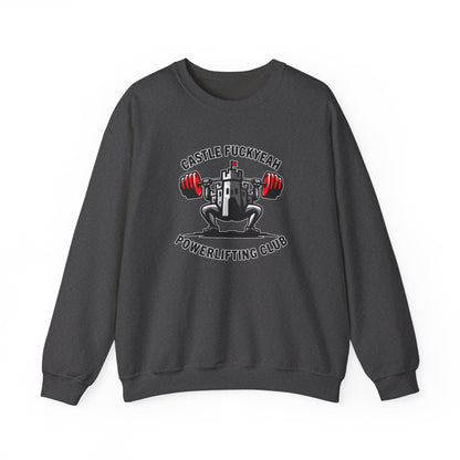 Dark Heather Heritage jumper with Castle FY logo — warm, durable, and unapologetic.