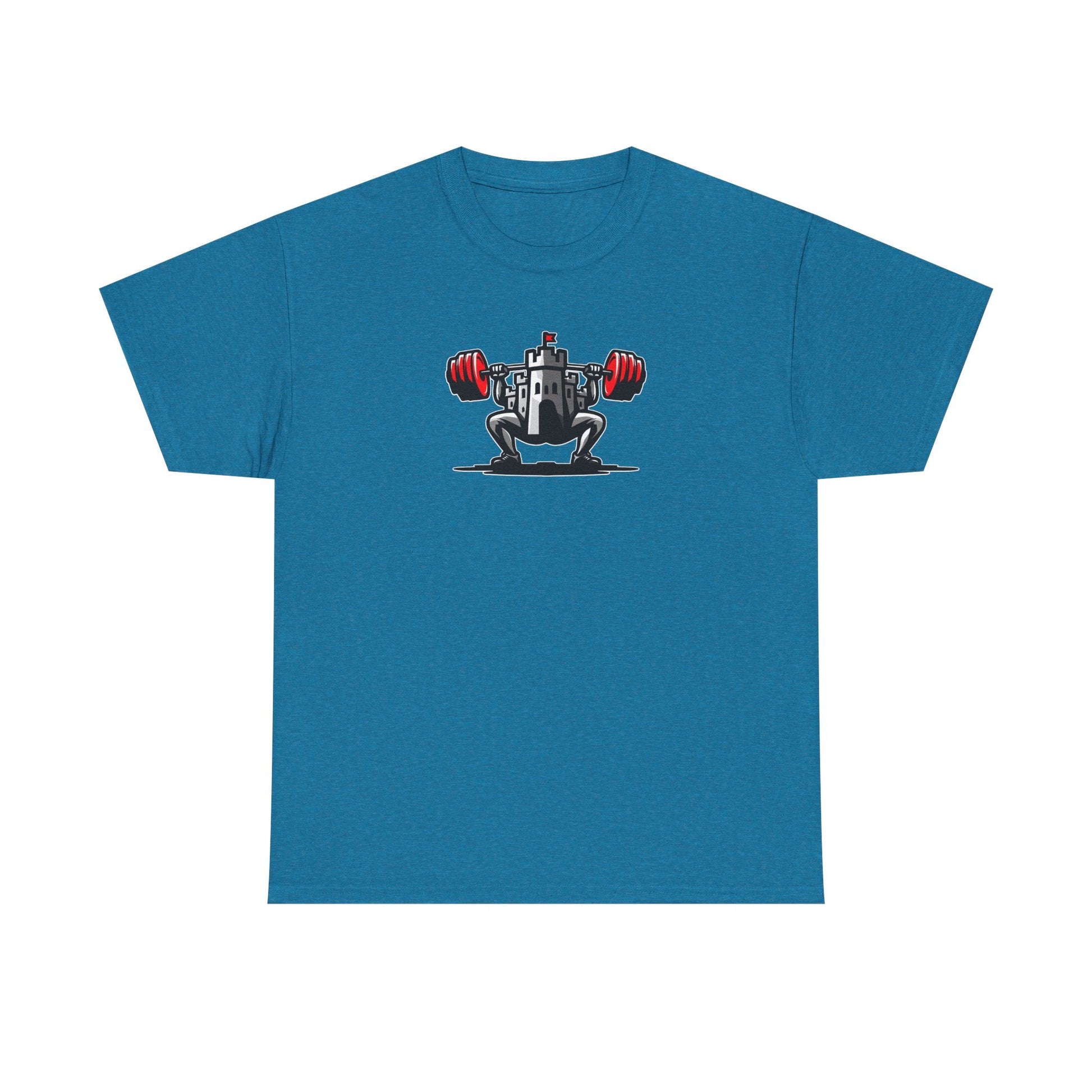 Powerlifting t-shirt featuring the Castle FY Iconic logo in Antique Sapphire, subtle and strong with style appeal.